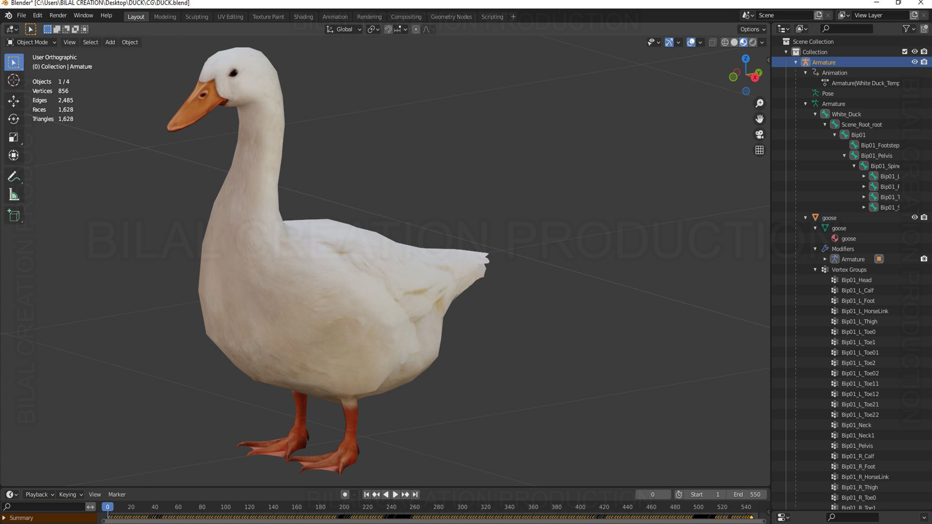 Duck Rigged Animated 3 Low-poly 3D model_16