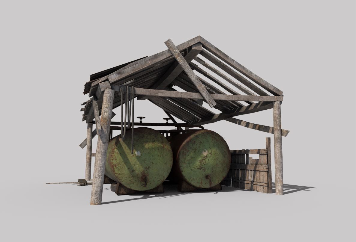 Old oil tank in open storage 3D model_3