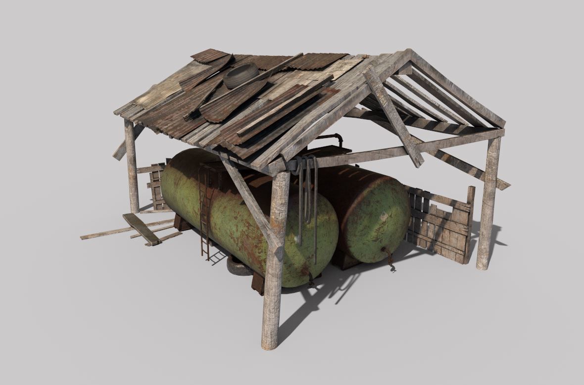 Old oil tank in open storage 3D model_1