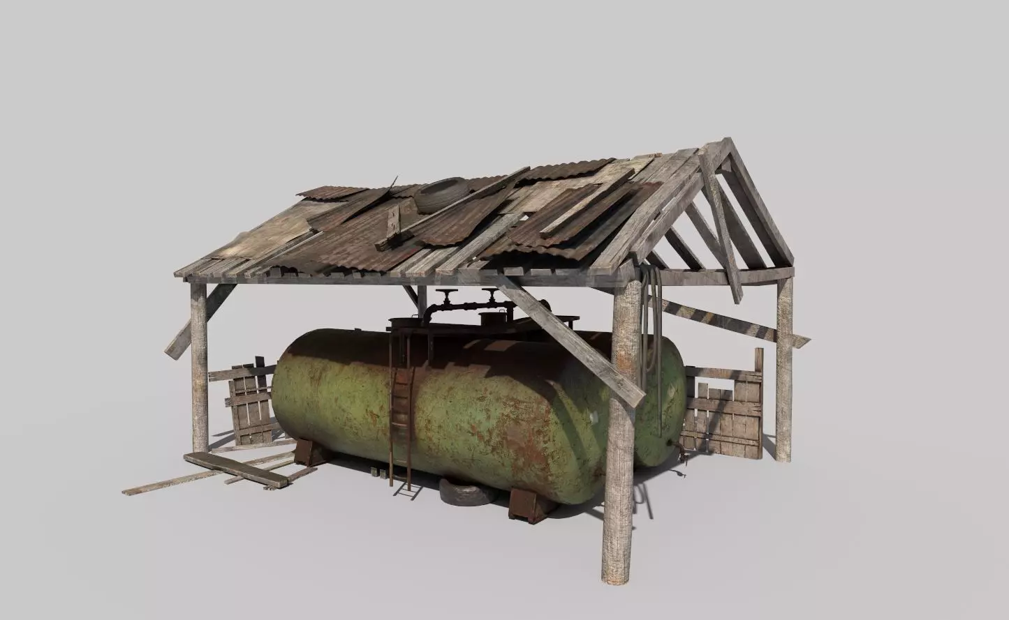 Old oil tank in open storage 3D model_0