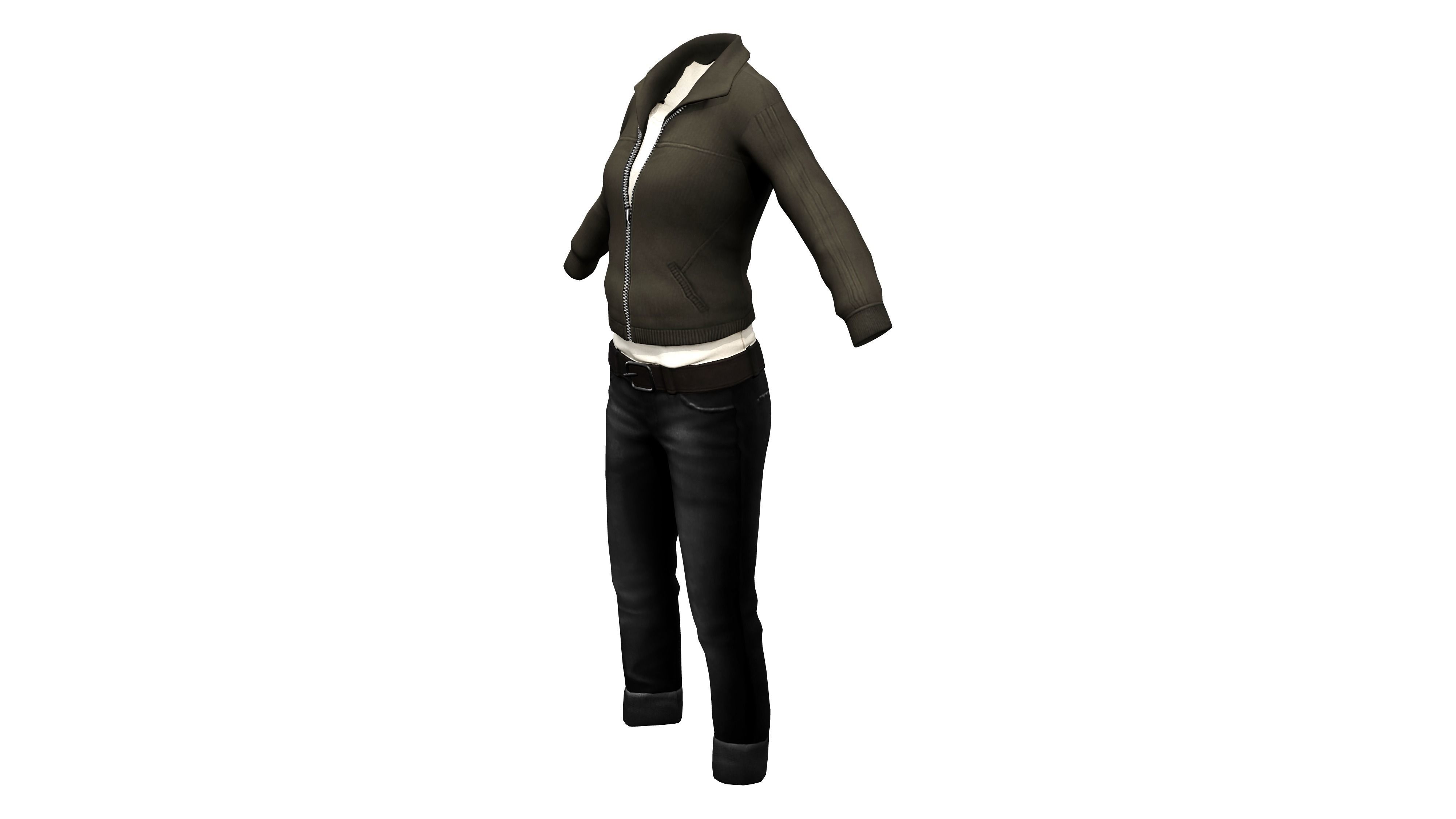 Casual Girl Character Outfit Low-poly 3D model_4