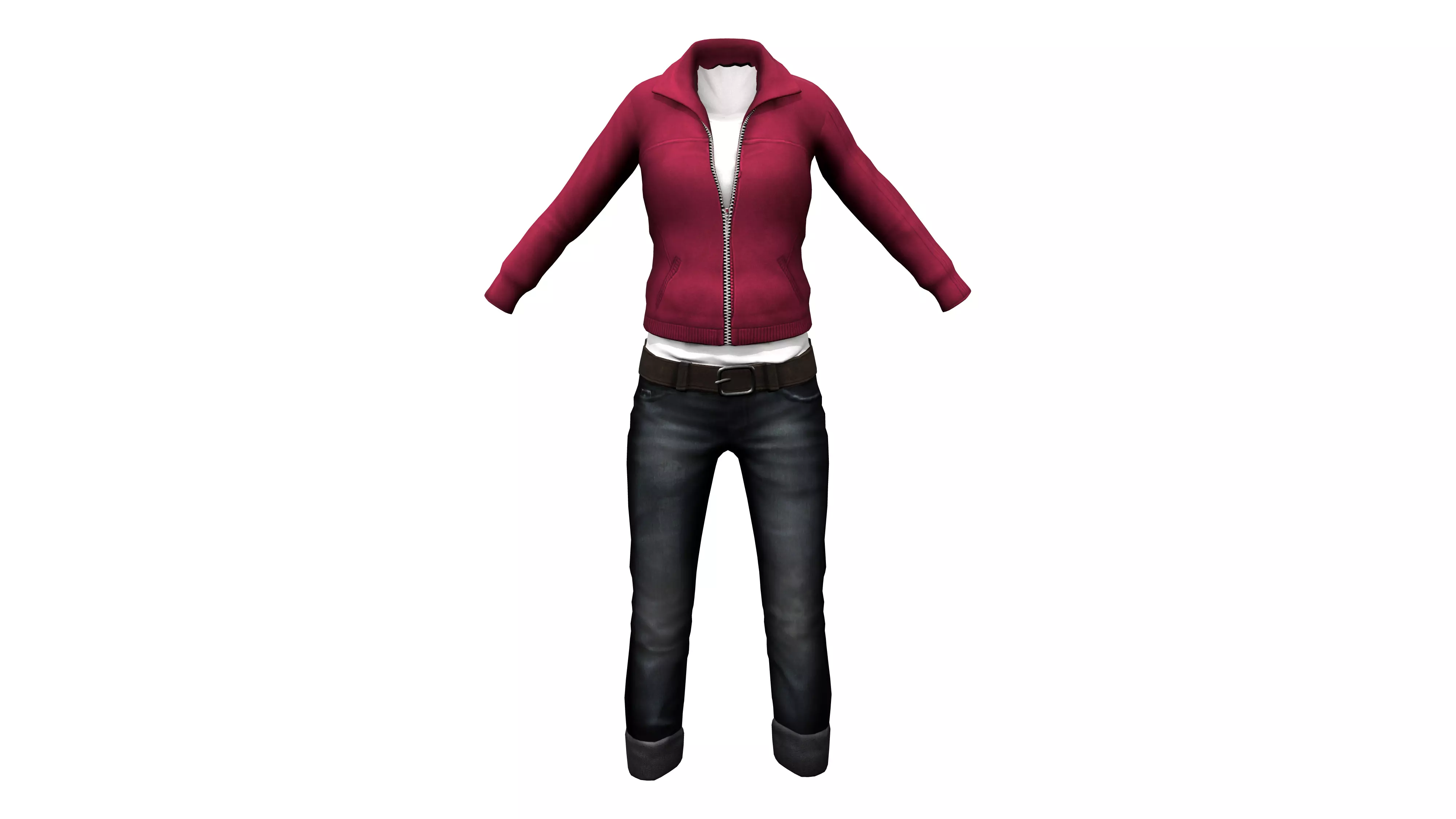Casual Girl Character Outfit Low-poly 3D model_0