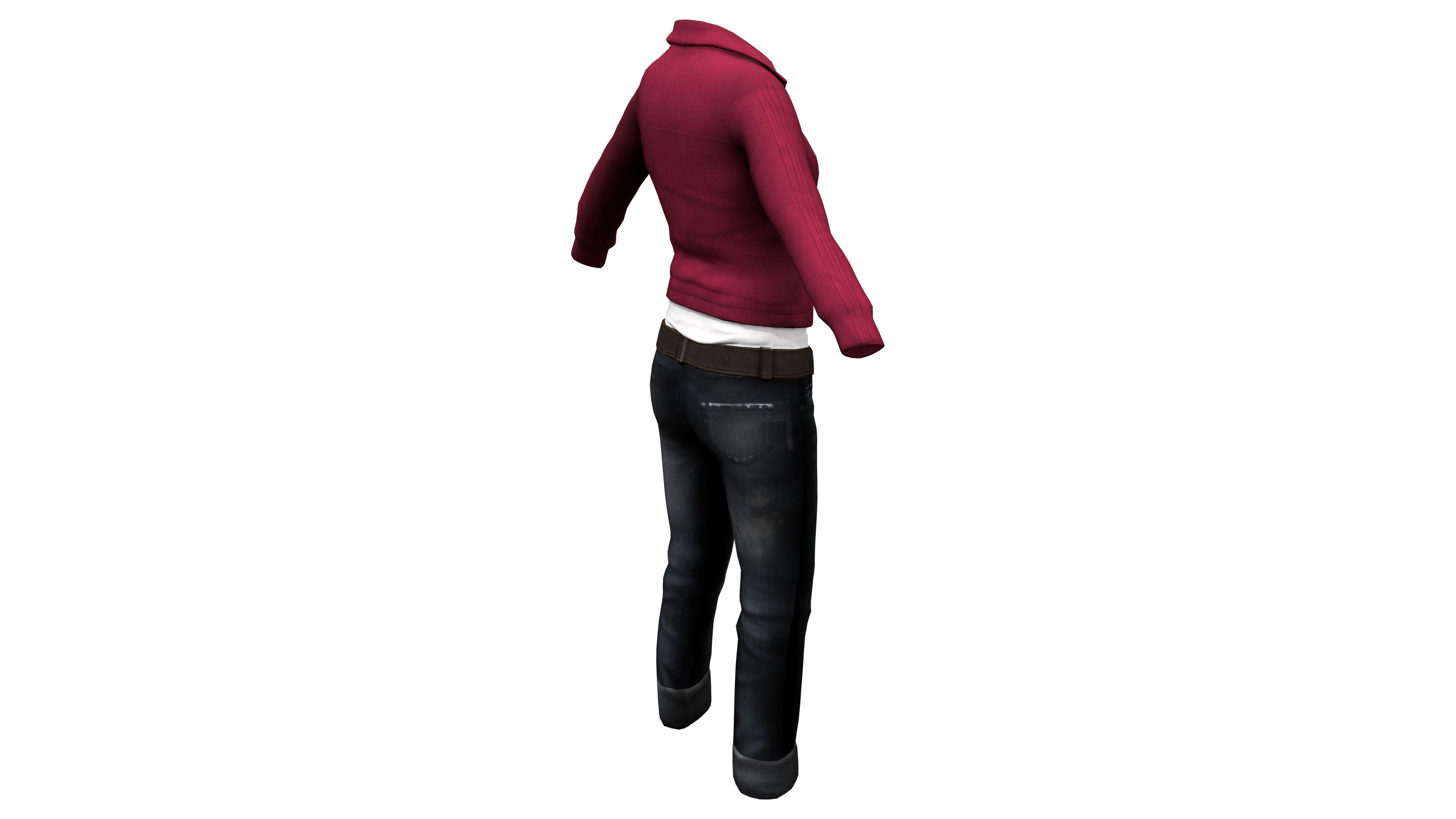 Casual Girl Character Outfit Low-poly 3D model_7
