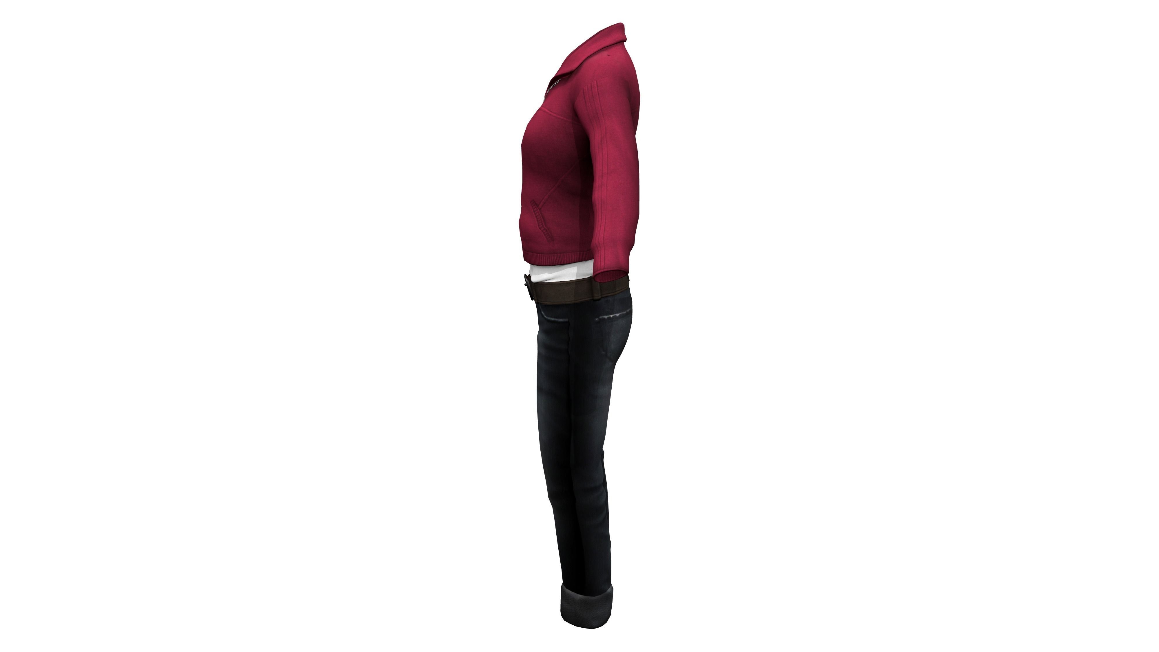 Casual Girl Character Outfit Low-poly 3D model_5