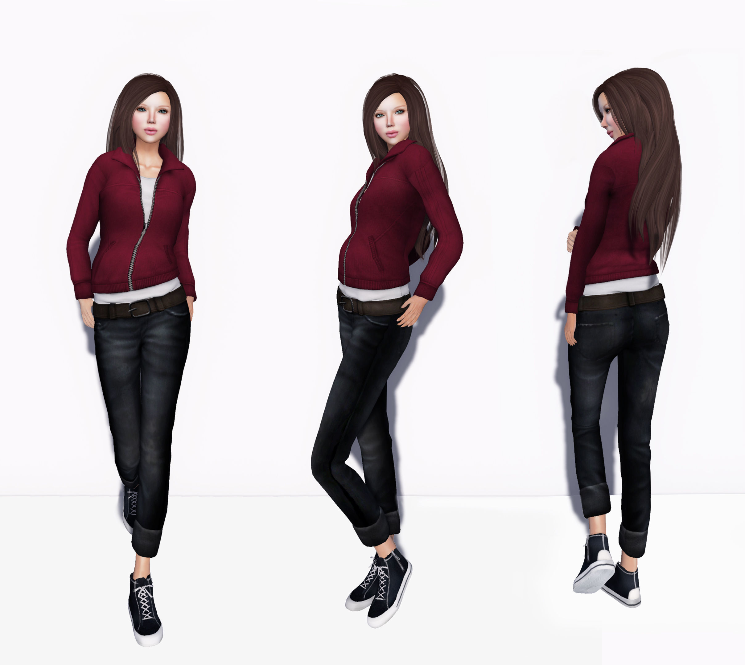 Casual Girl Character Outfit Low-poly 3D model_2