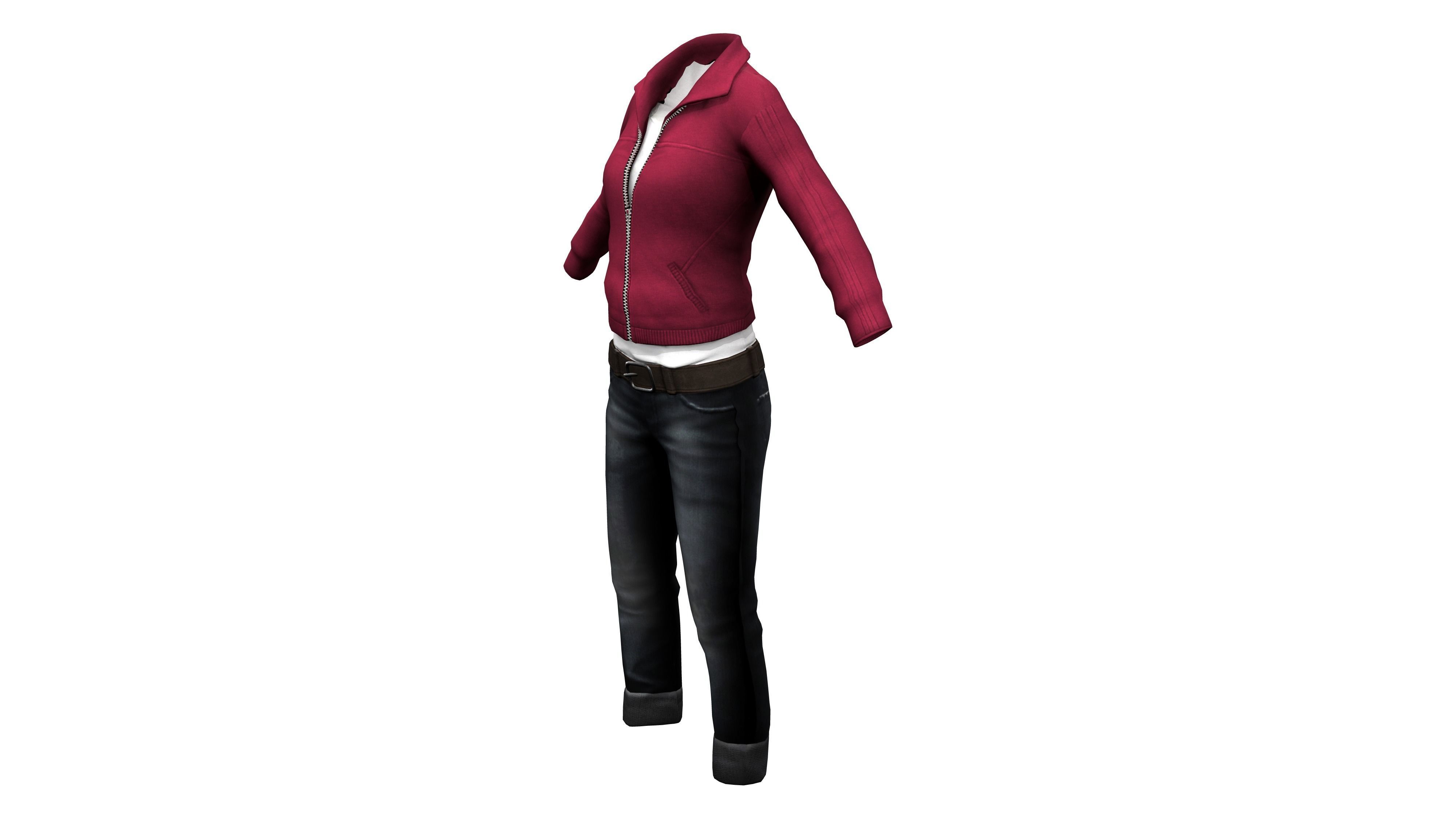 Casual Girl Character Outfit Low-poly 3D model_3