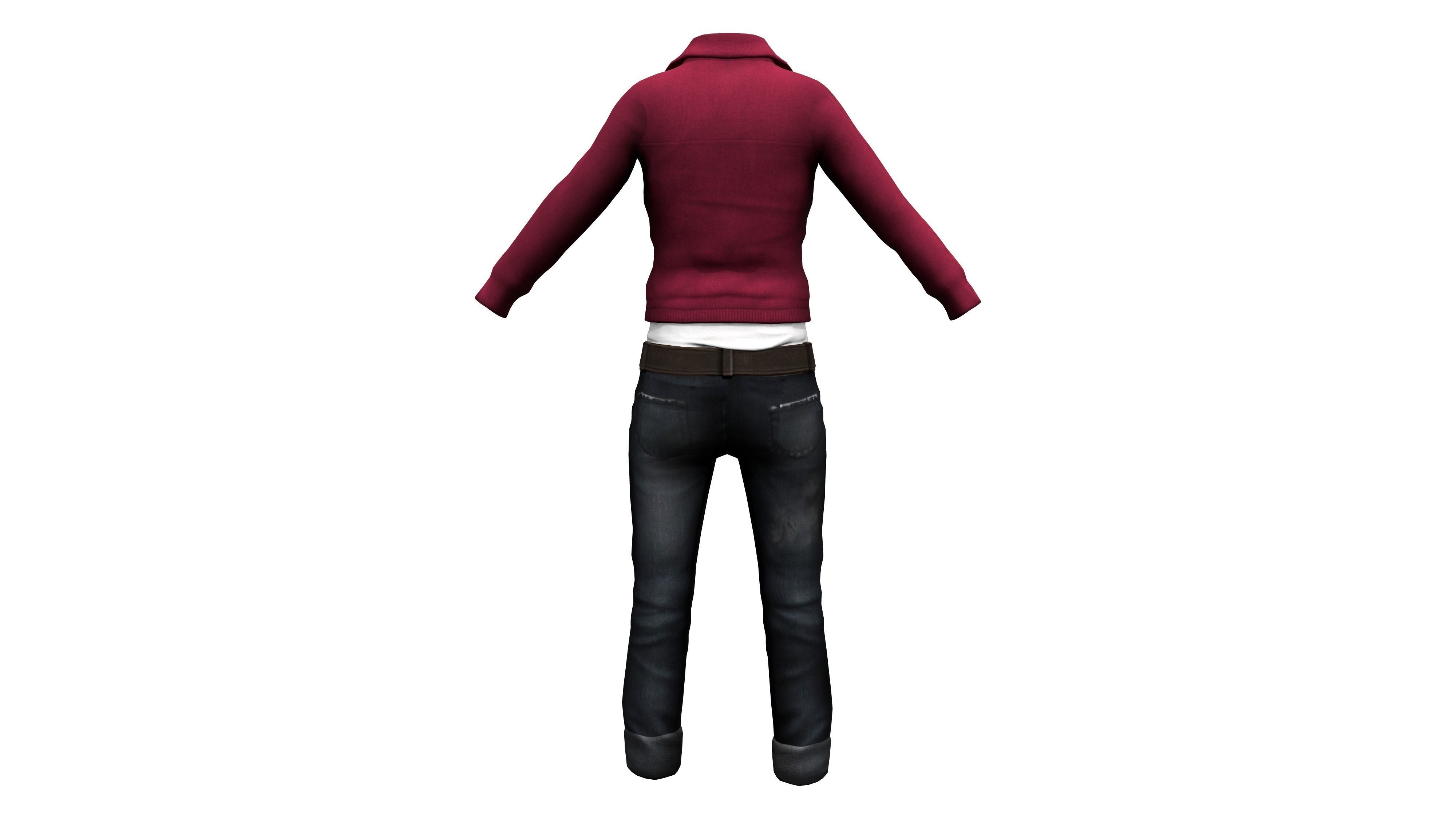 Casual Girl Character Outfit Low-poly 3D model_6