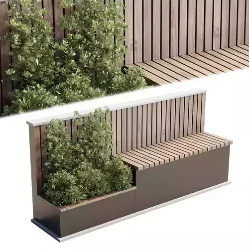 Urban Environment Urban Furniture Green Benches Set Plants Tree 3D model