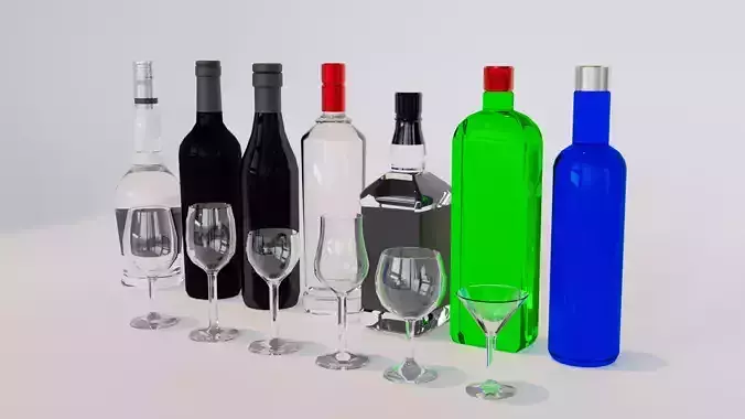 Low poly bottles and glasses pack 