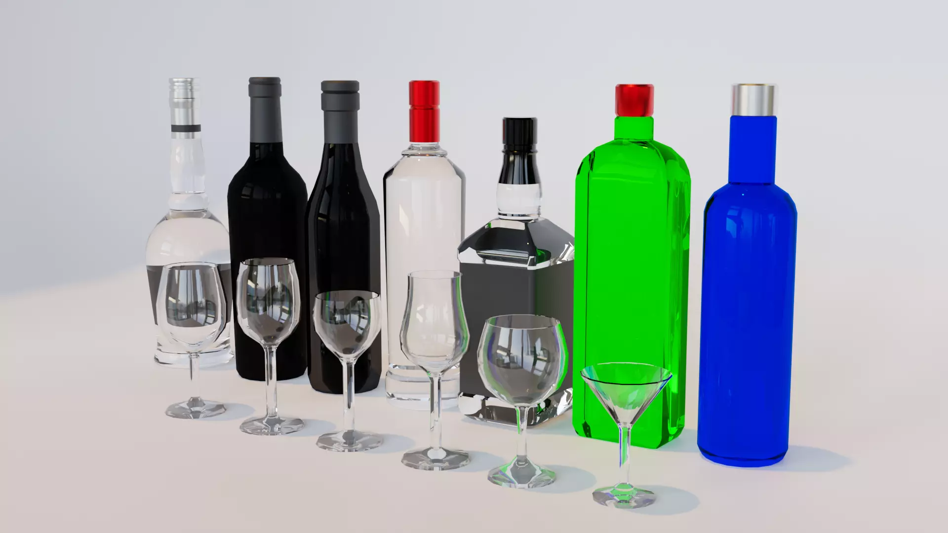Low poly bottles and glasses pack  Low-poly 3D model_0