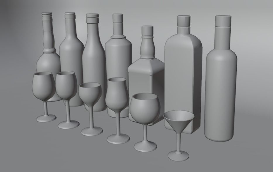 Low poly bottles and glasses pack  Low-poly 3D model_1