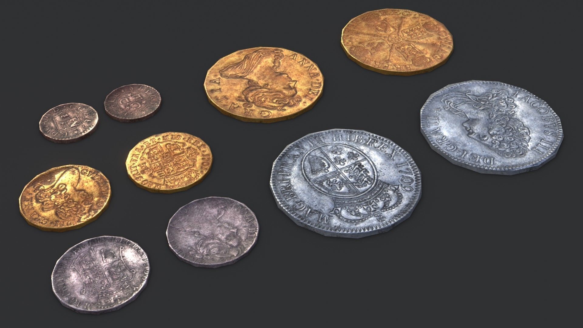 Old British Coins Low-poly 3D model_10
