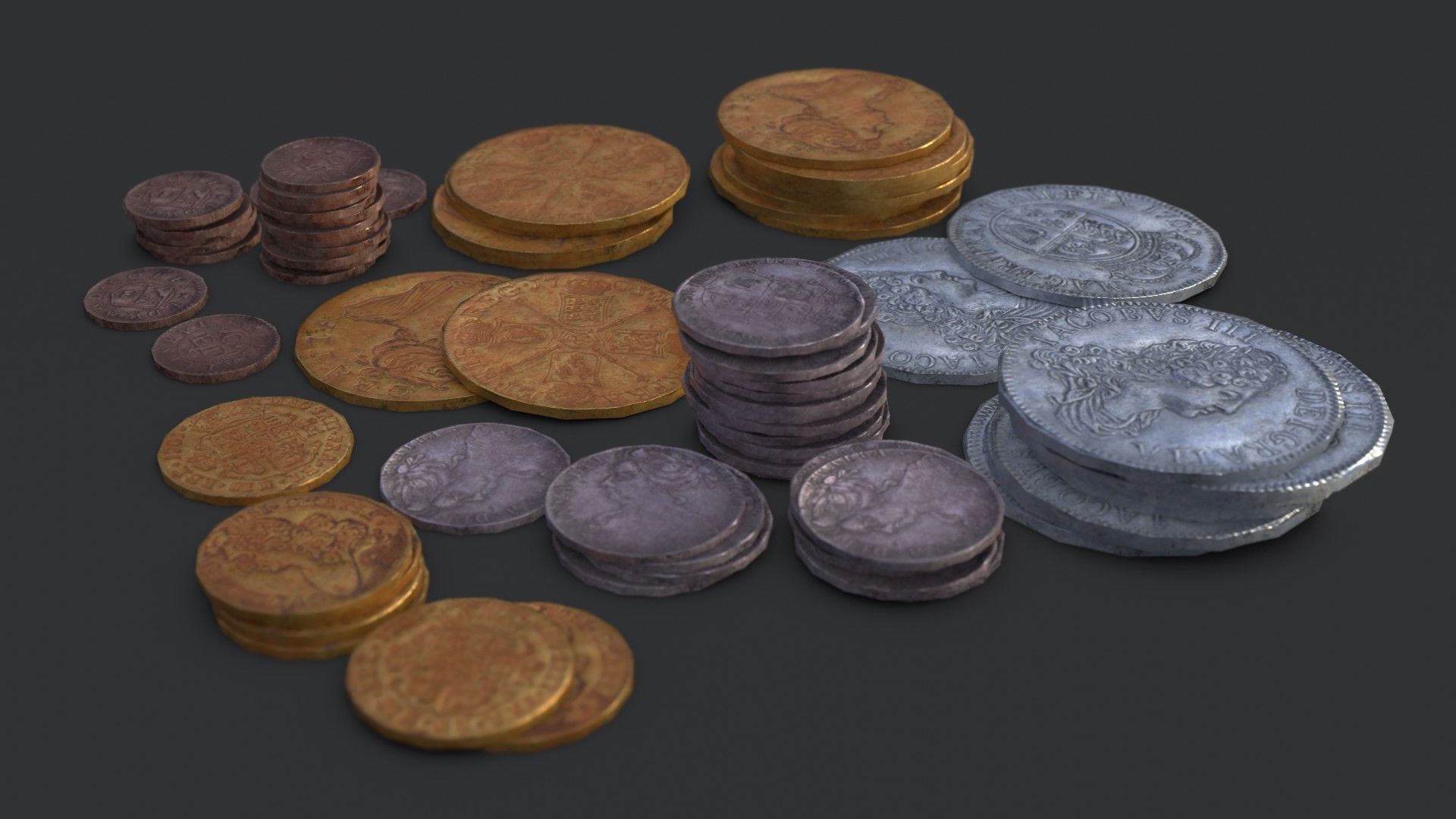 Old British Coins Low-poly 3D model_11