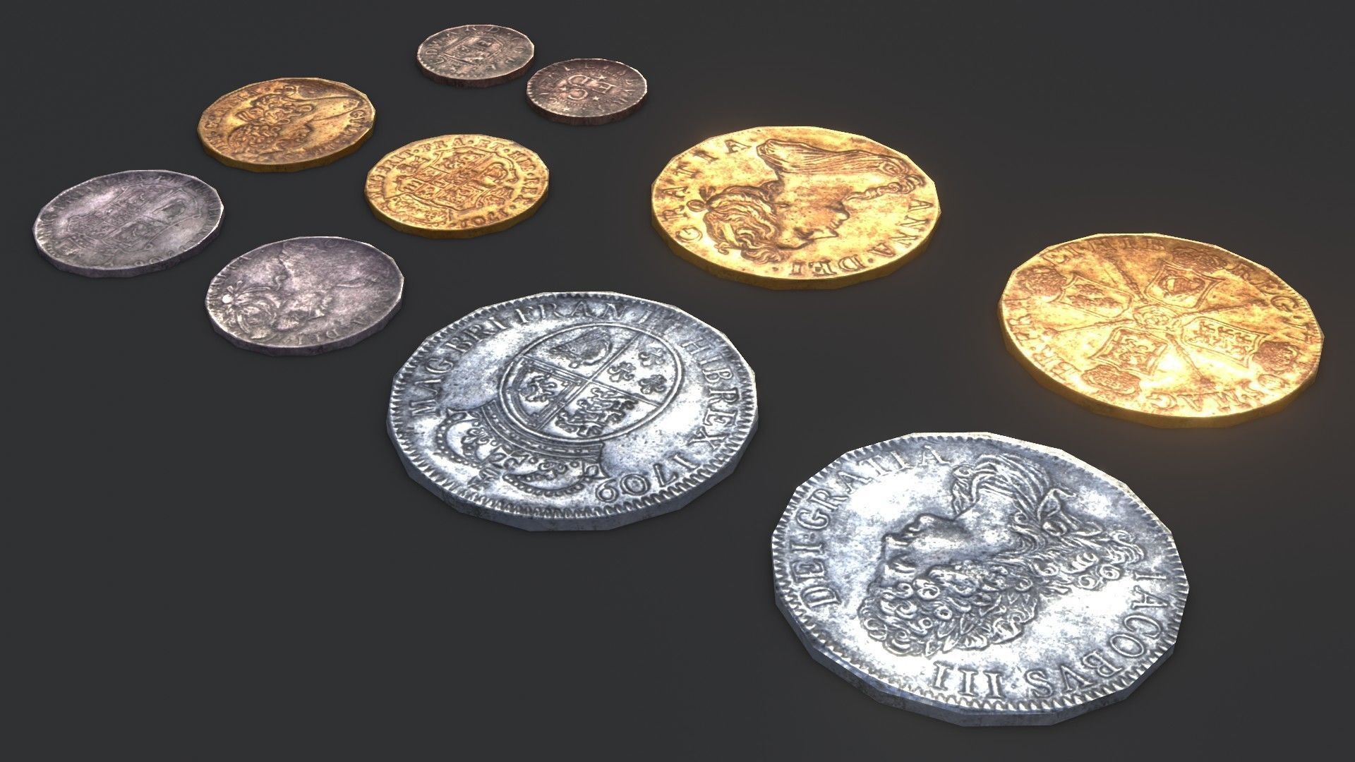 Old British Coins Low-poly 3D model_9