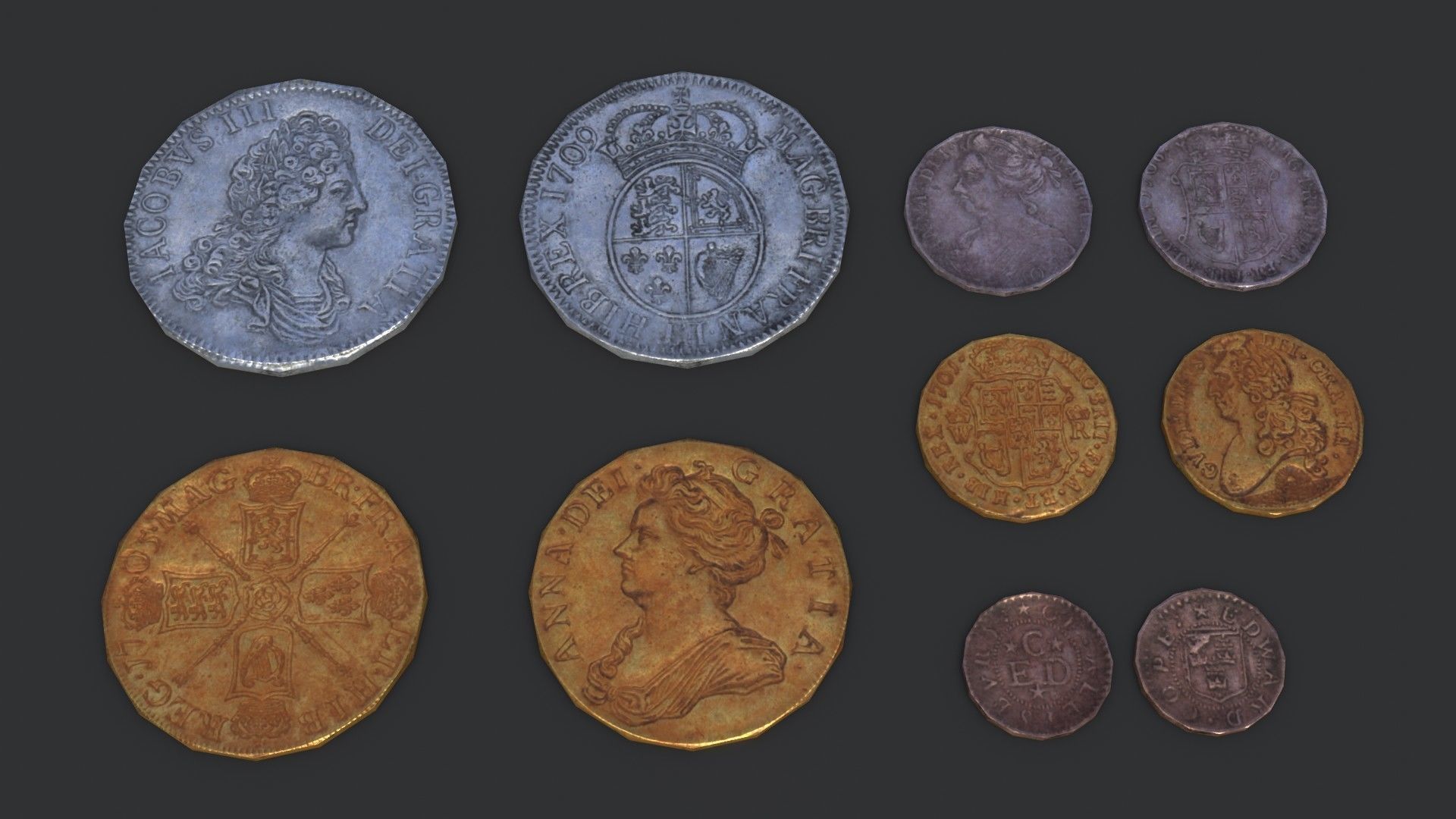 Old British Coins Low-poly 3D model_8