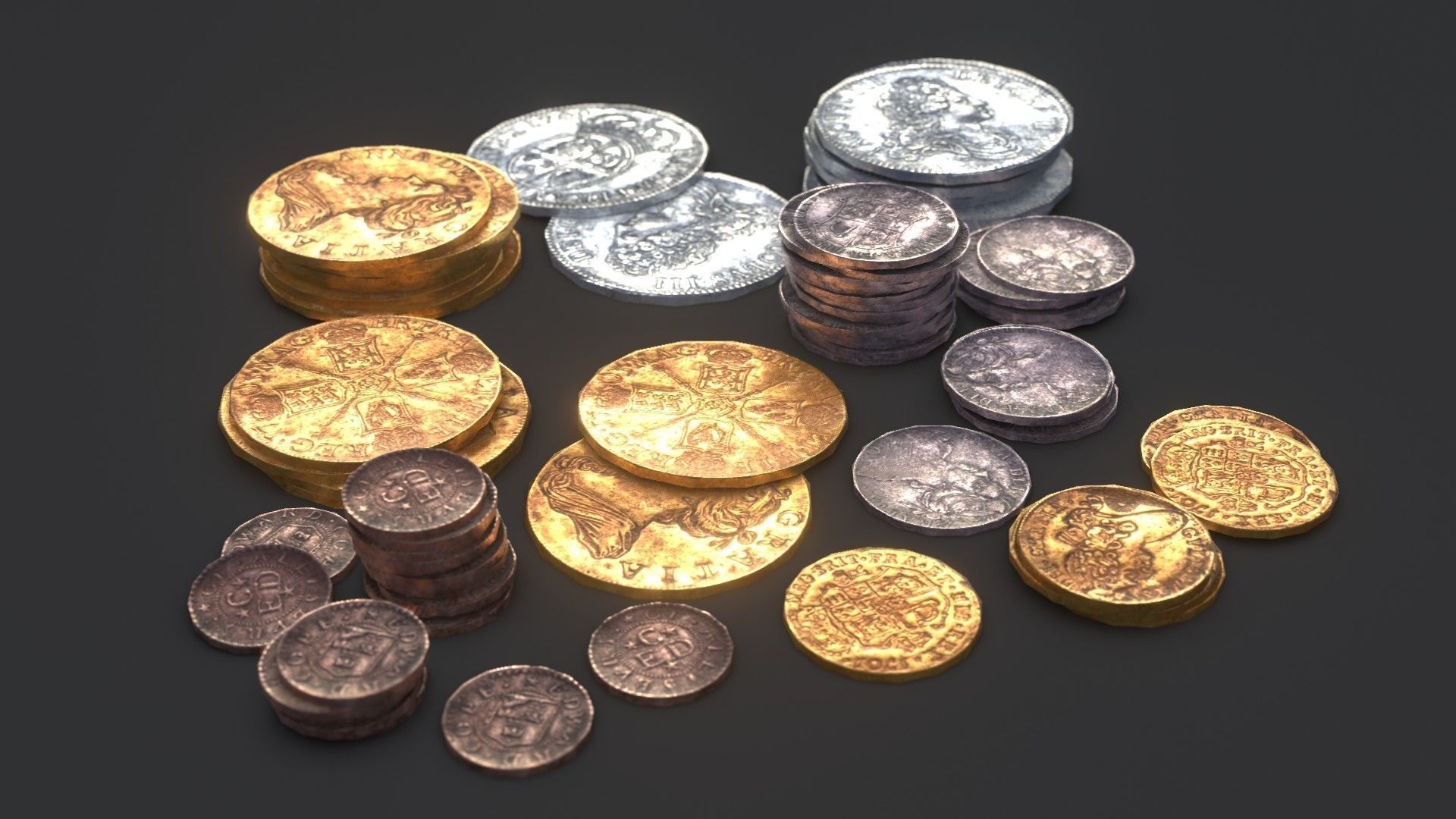 Old British Coins Low-poly 3D model_7