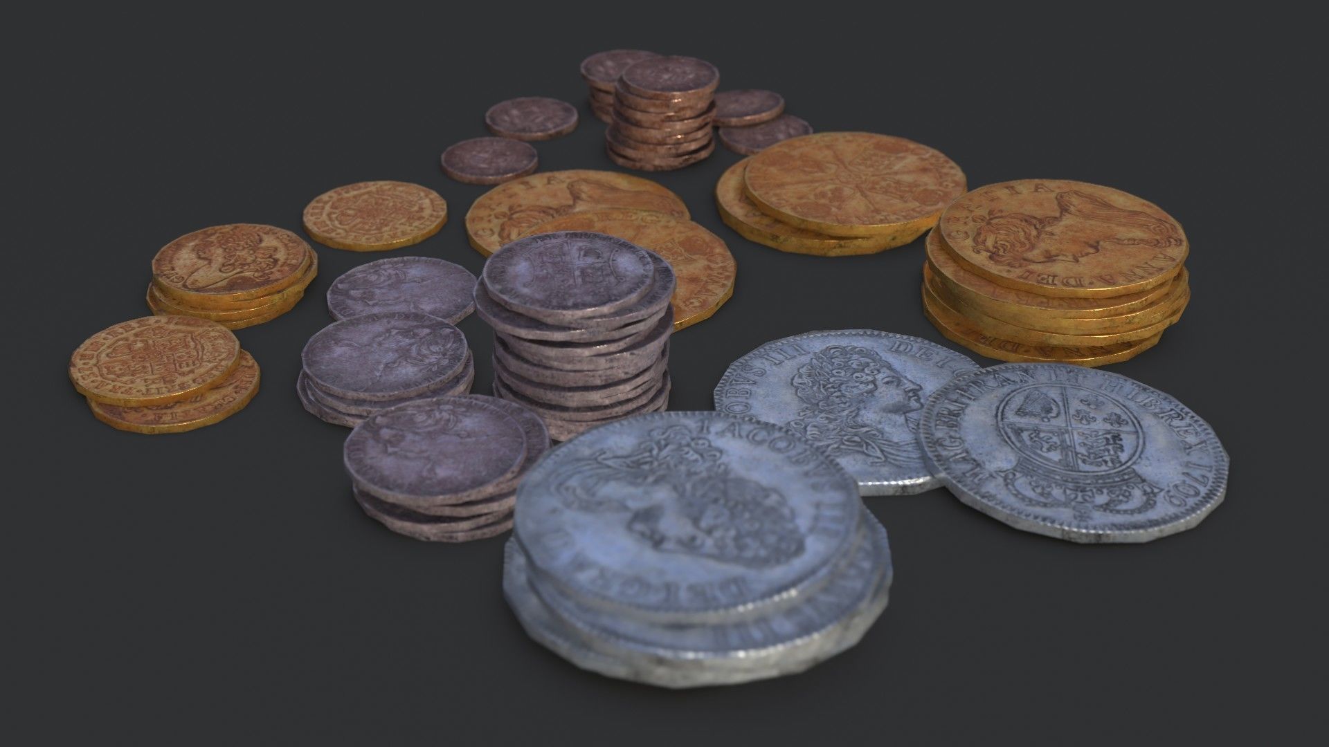 Old British Coins Low-poly 3D model_12
