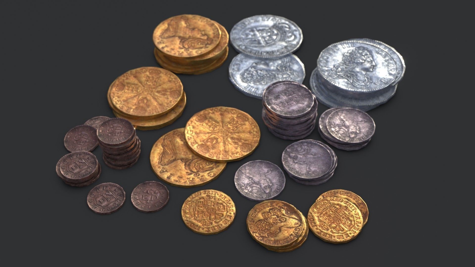 Old British Coins Low-poly 3D model_15