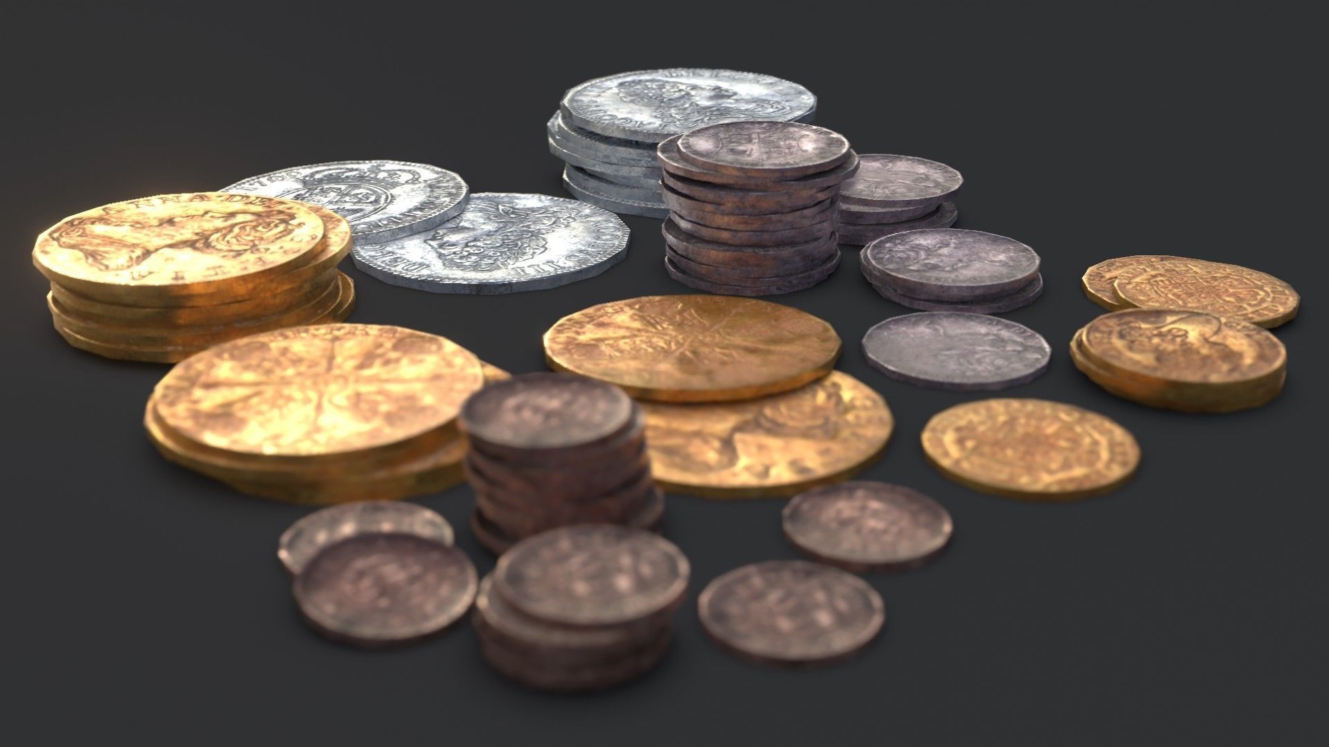 Old British Coins Low-poly 3D model_14