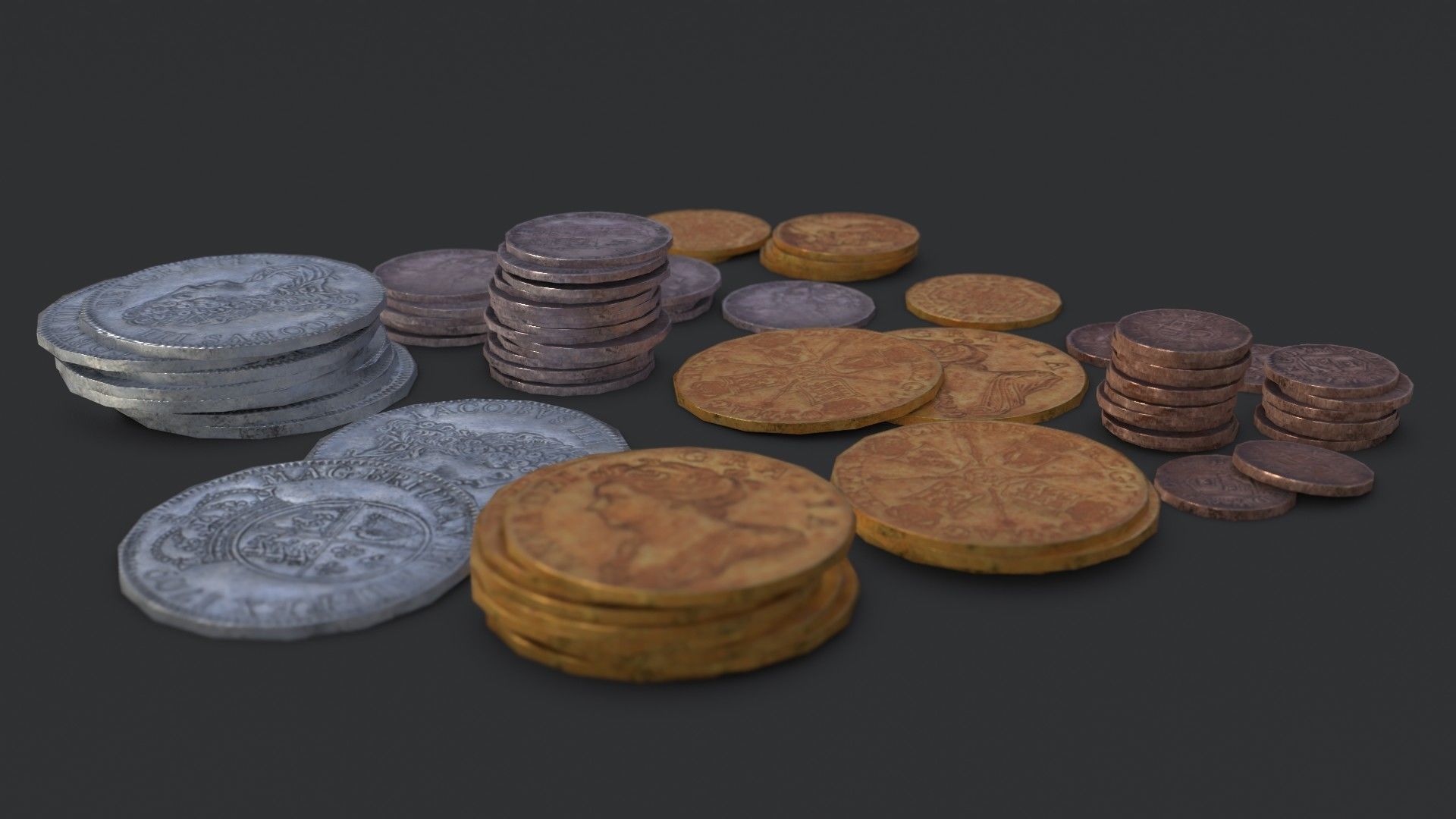 Old British Coins Low-poly 3D model_13
