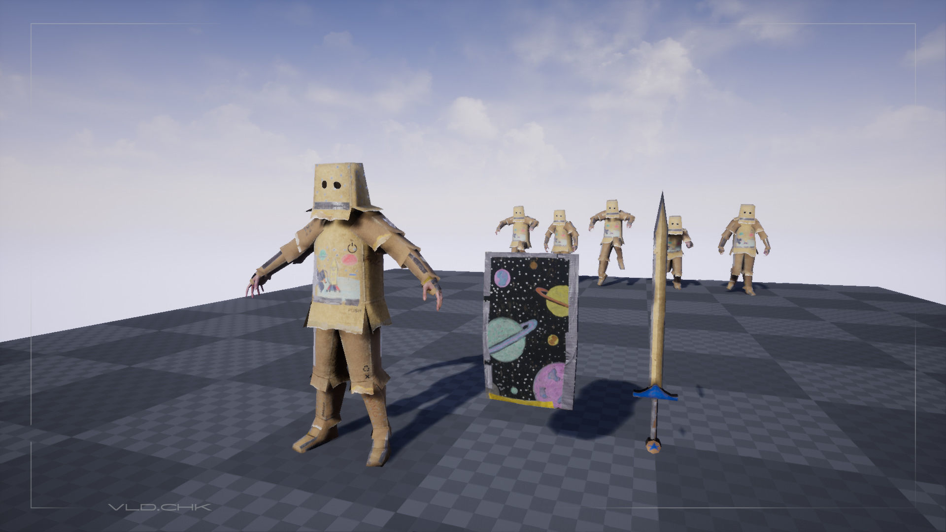 Cardboard Warrior Low-poly 3D model_5