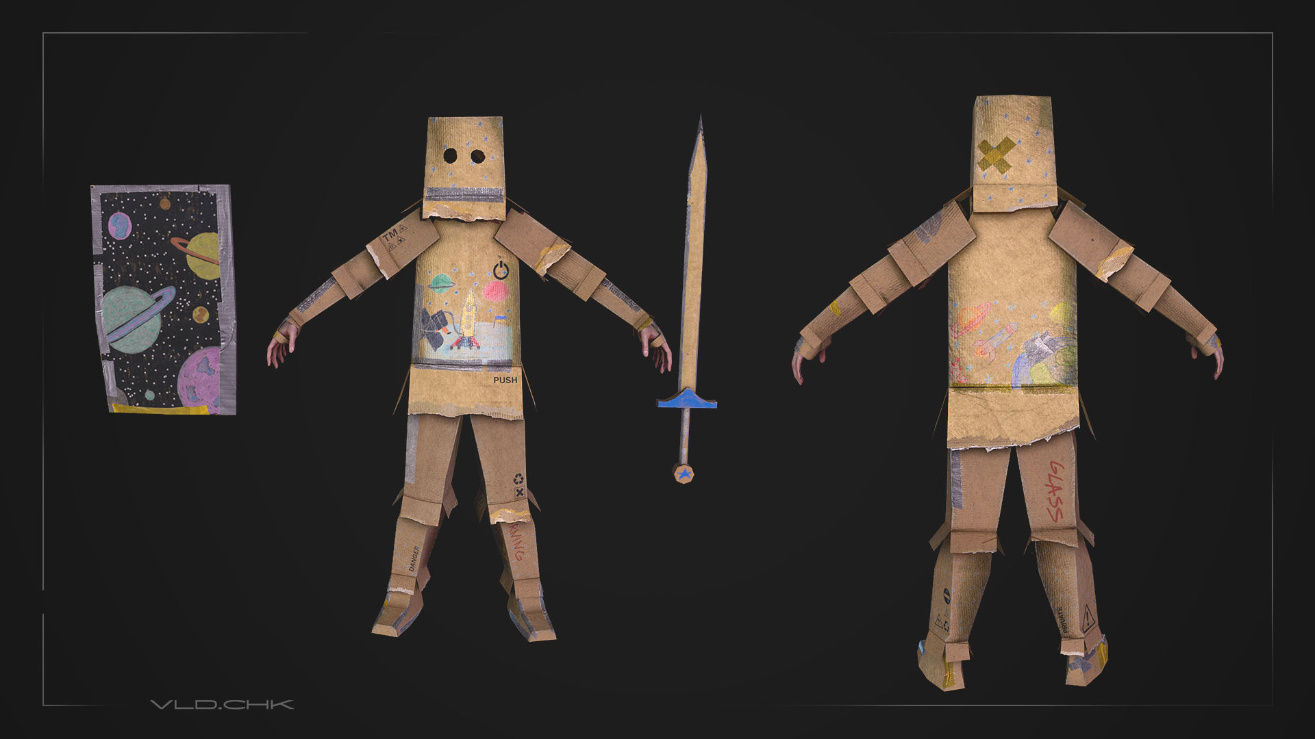 Cardboard Warrior Low-poly 3D model_2