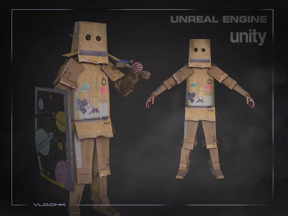 Cardboard Warrior Low-poly 3D model_0