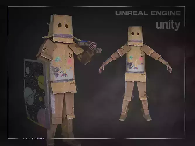 Cardboard Warrior Low-poly 3D model