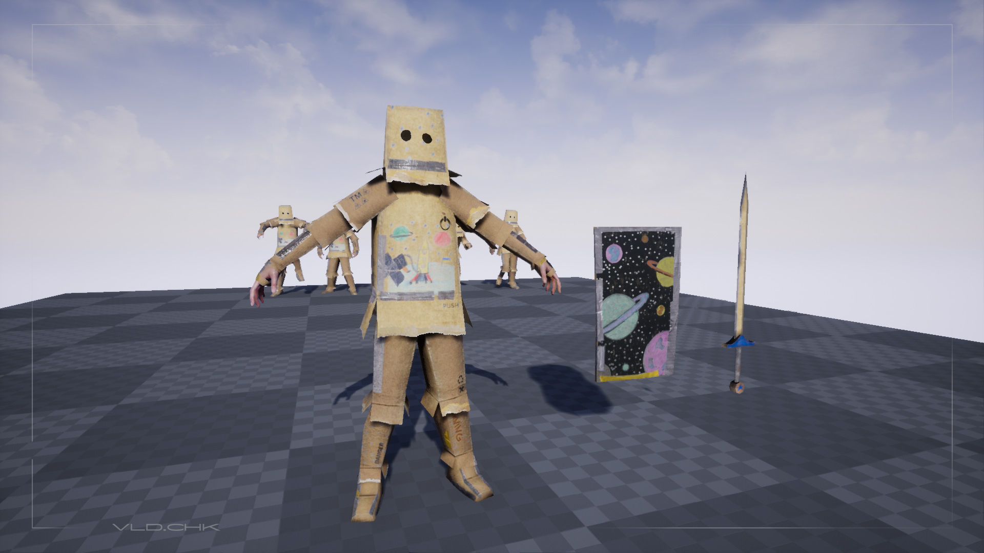 Cardboard Warrior Low-poly 3D model_7