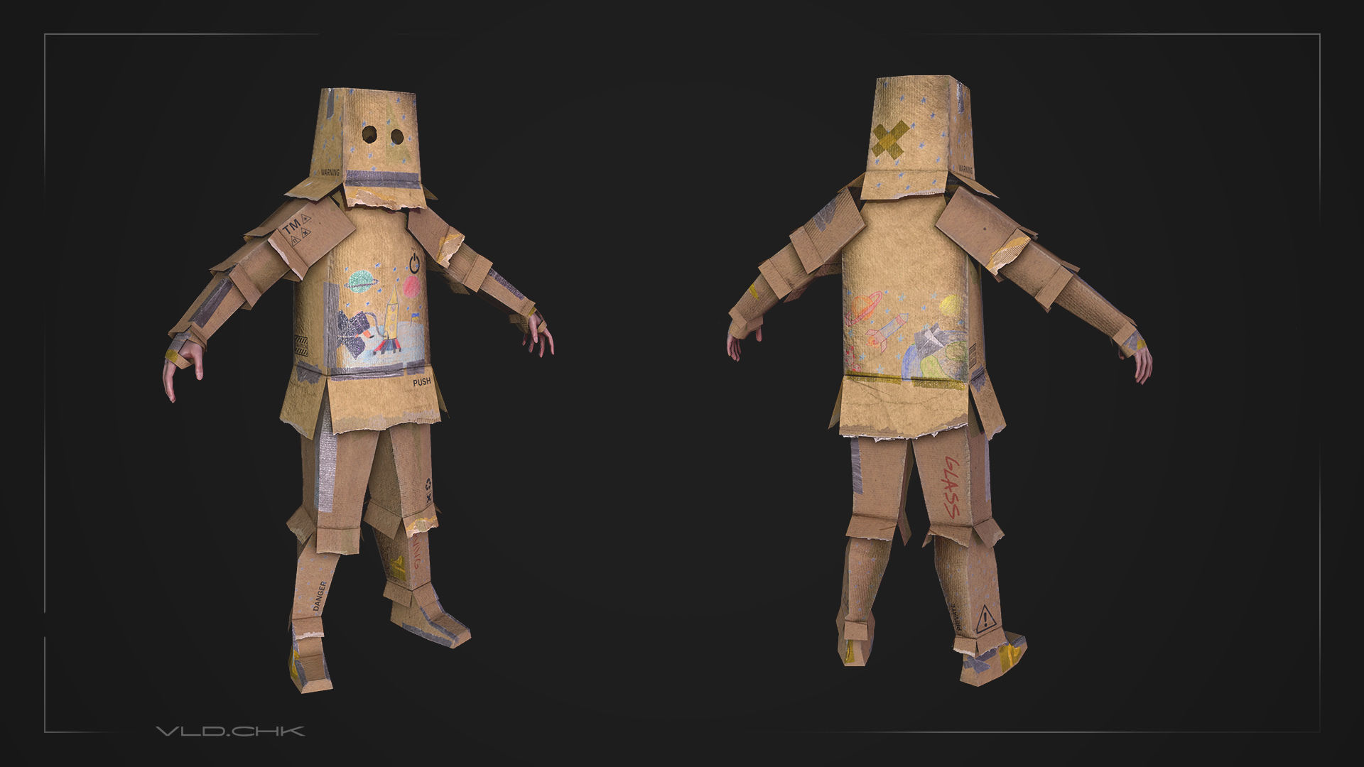 Cardboard Warrior Low-poly 3D model_4