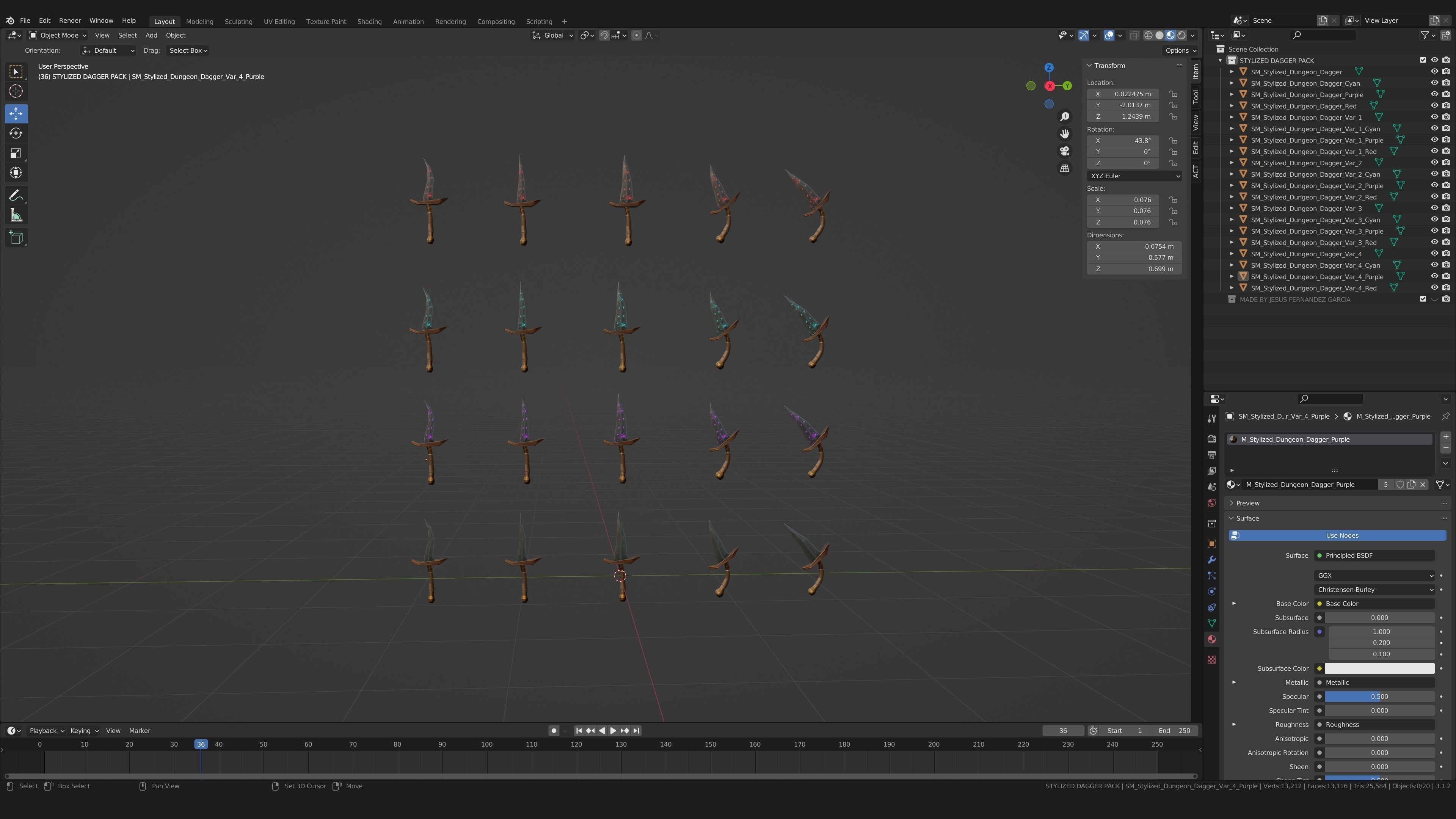Stylized PBR Daggers Pack Low-poly 3D model_5