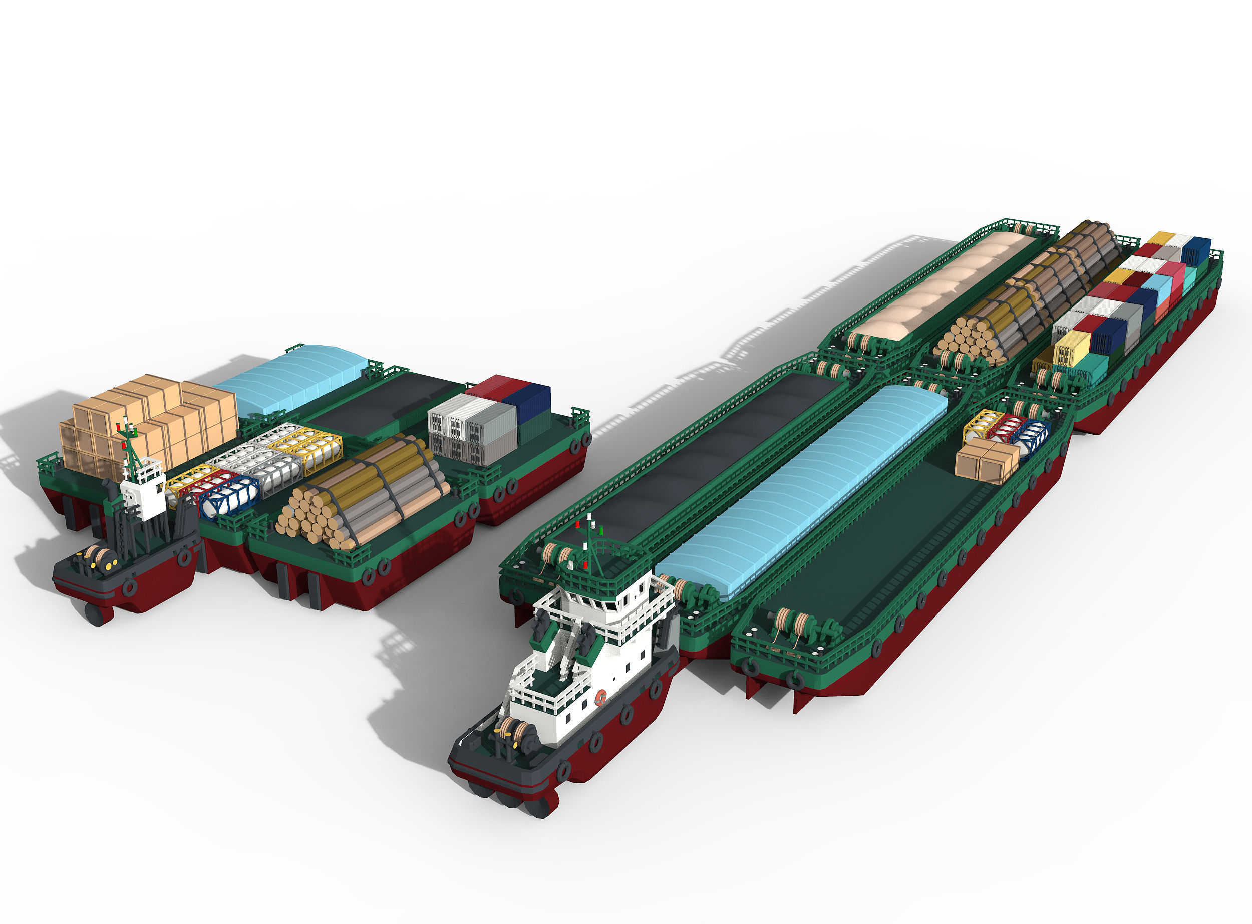 Barge and Push Boats lowpoly Low-poly 3D model_15