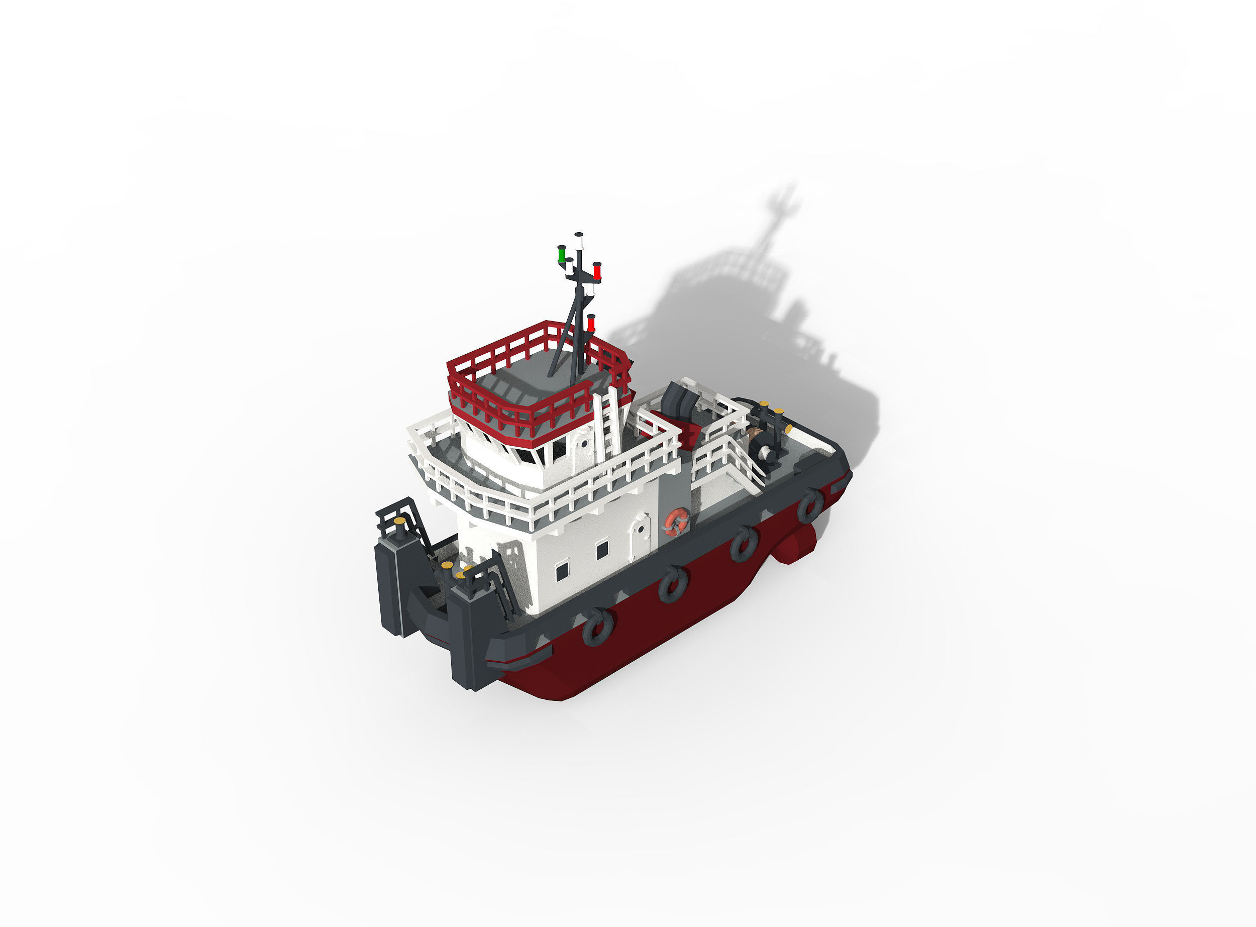 Barge and Push Boats lowpoly Low-poly 3D model_8