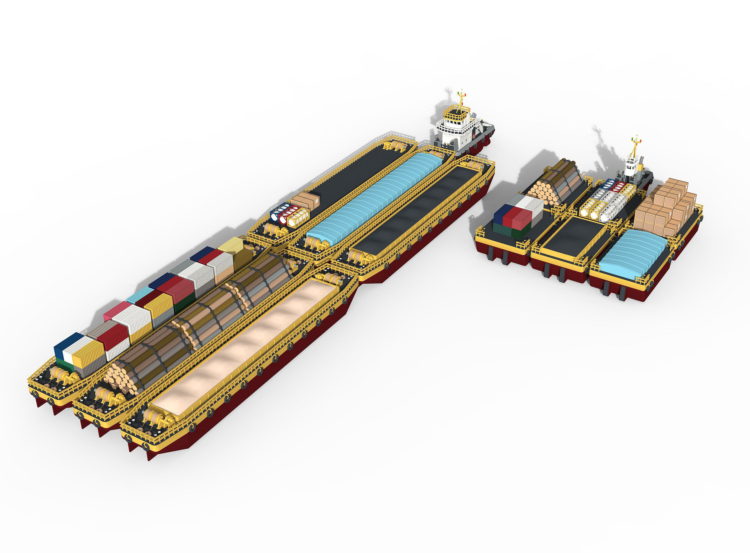 Barge and Push Boats lowpoly Low-poly 3D model_10
