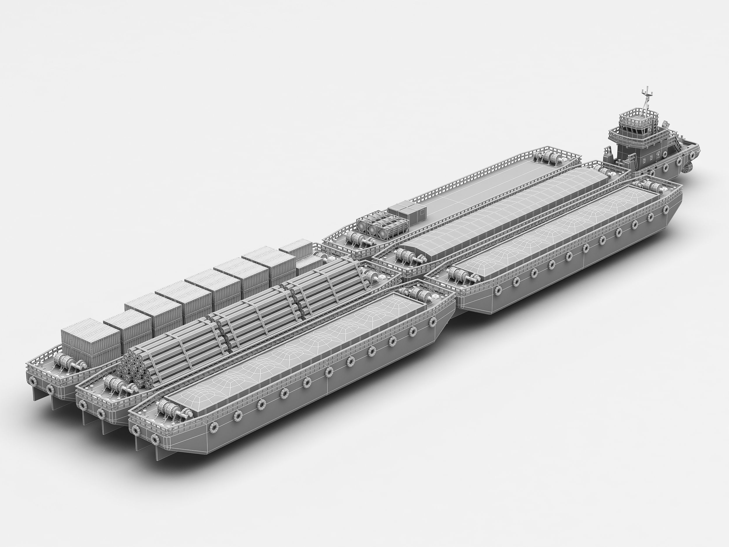 Barge and Push Boats lowpoly Low-poly 3D model_3
