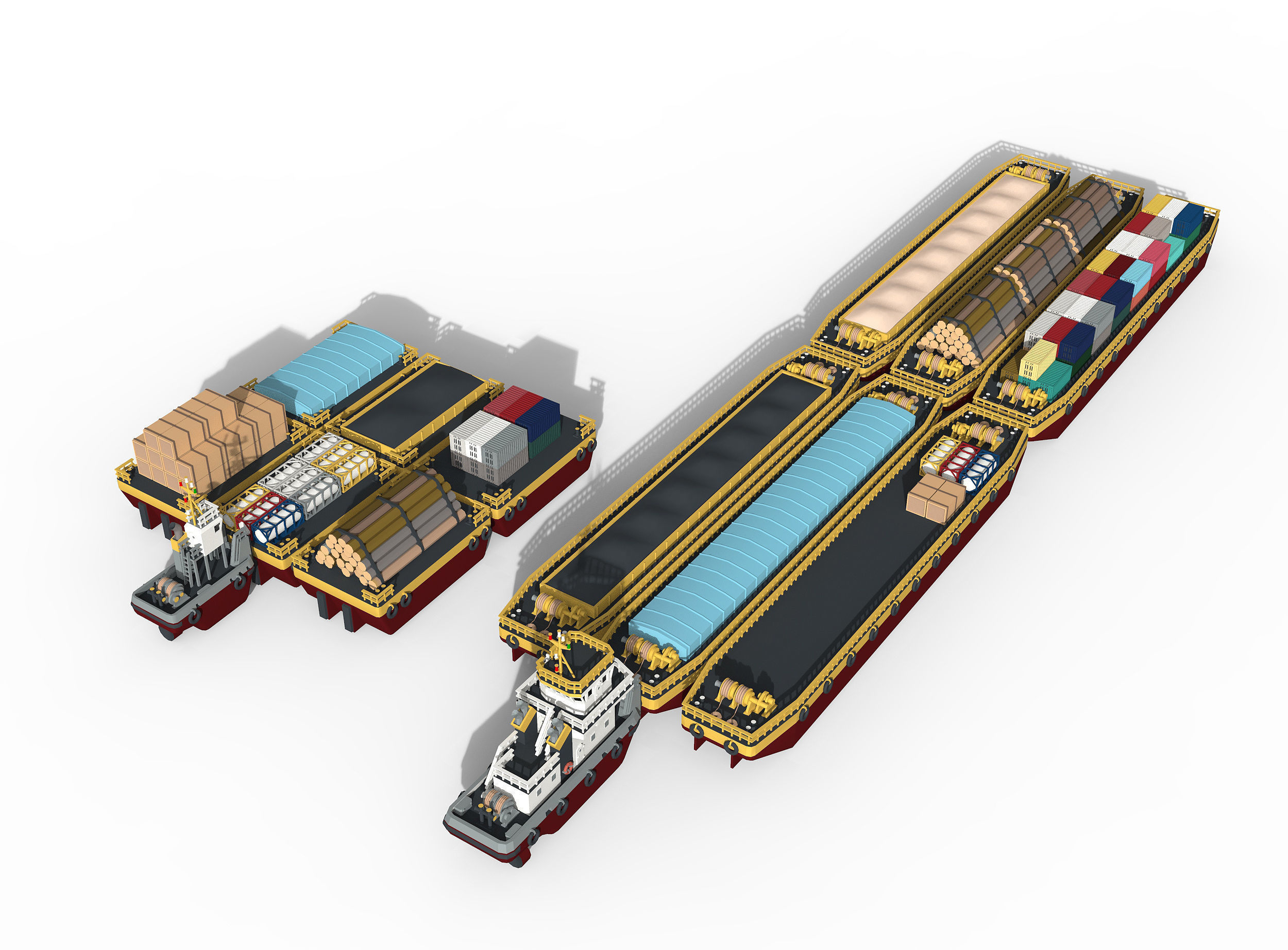 Barge and Push Boats lowpoly Low-poly 3D model_11