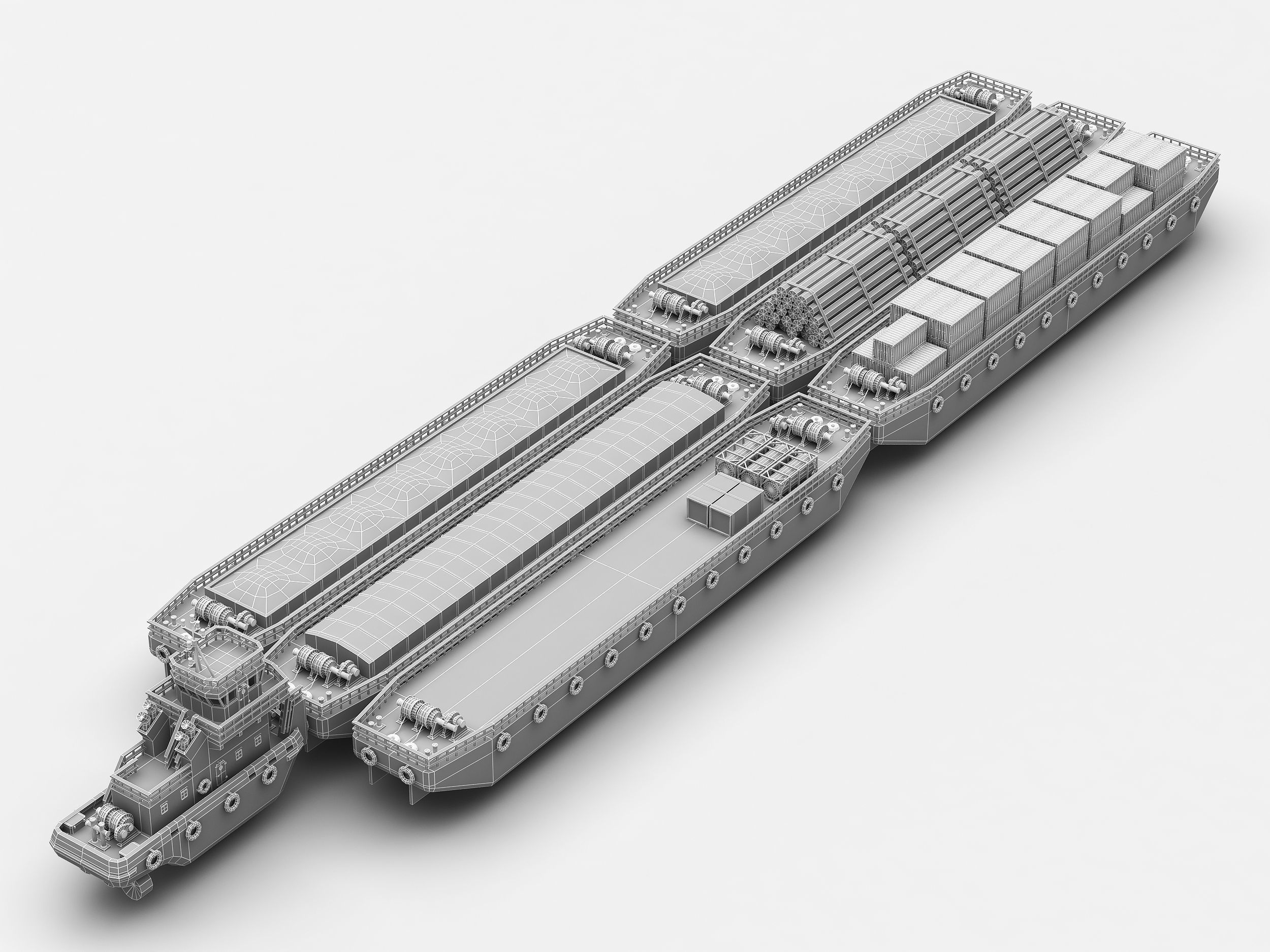 Barge and Push Boats lowpoly Low-poly 3D model_4