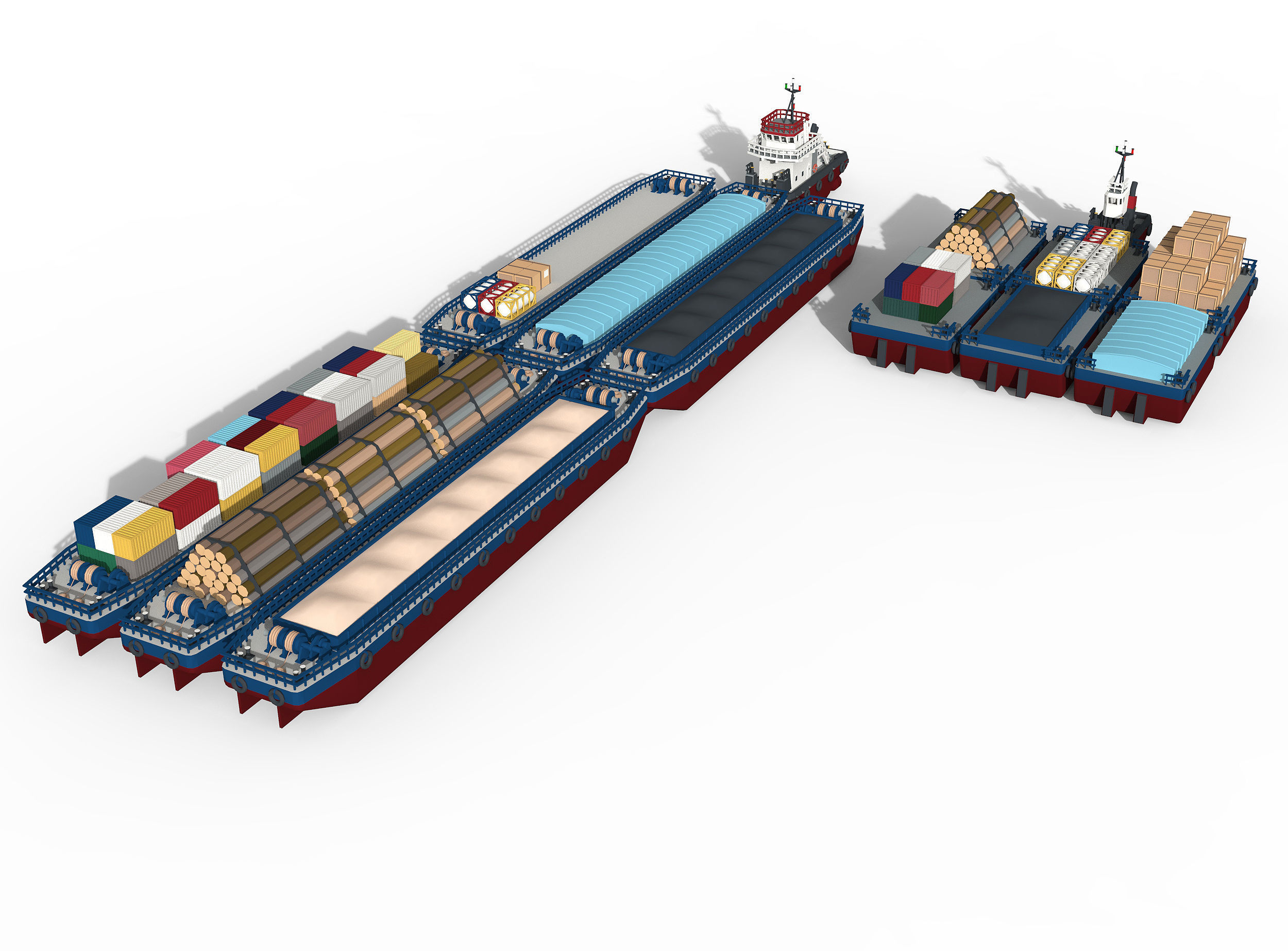 Barge and Push Boats lowpoly Low-poly 3D model_7