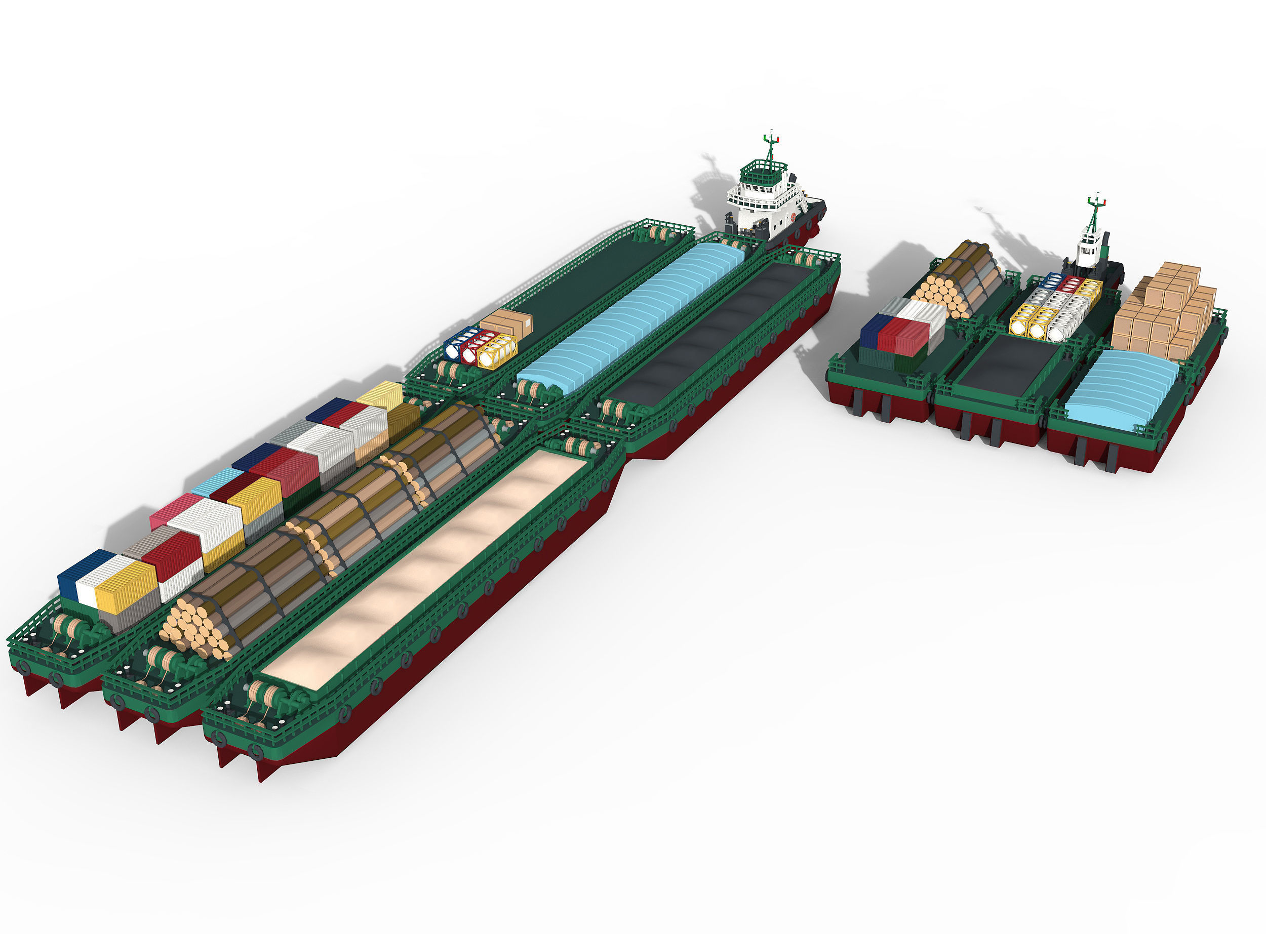 Barge and Push Boats lowpoly Low-poly 3D model_14