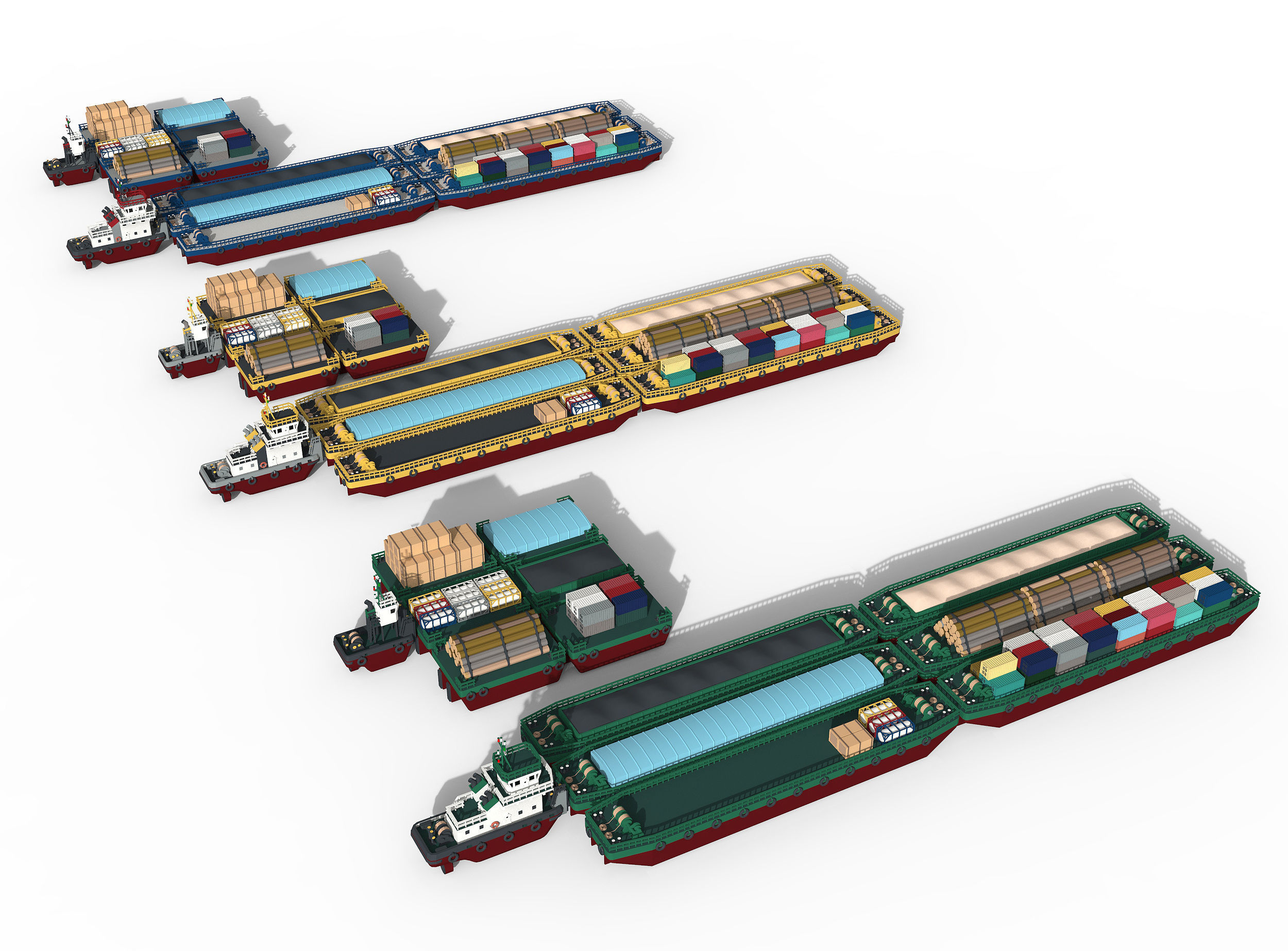 Barge and Push Boats lowpoly Low-poly 3D model_2