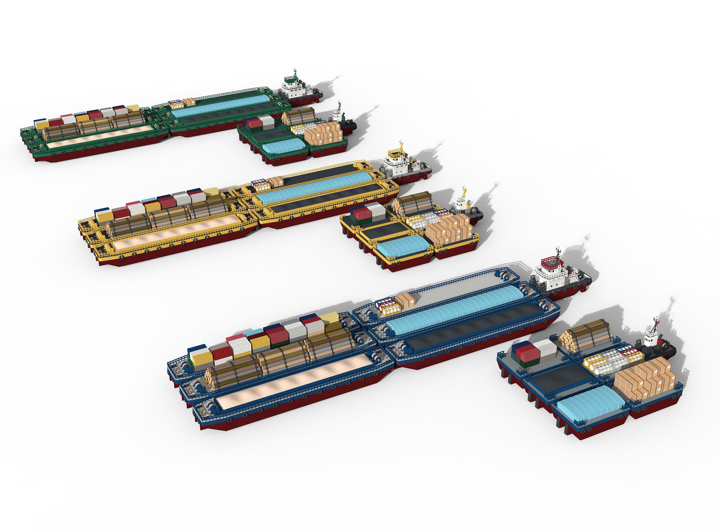 Barge and Push Boats lowpoly Low-poly 3D model_1