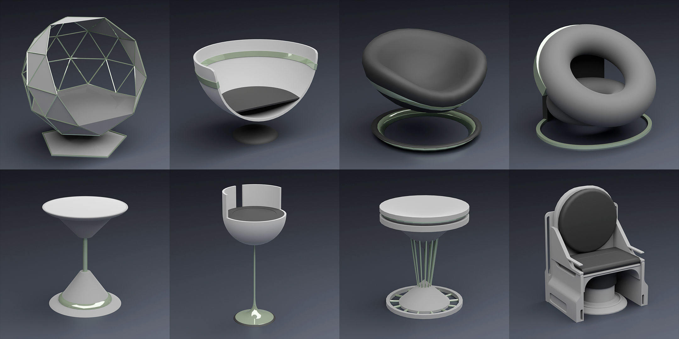 SCI-FI Chairs Low-poly 3D model_5