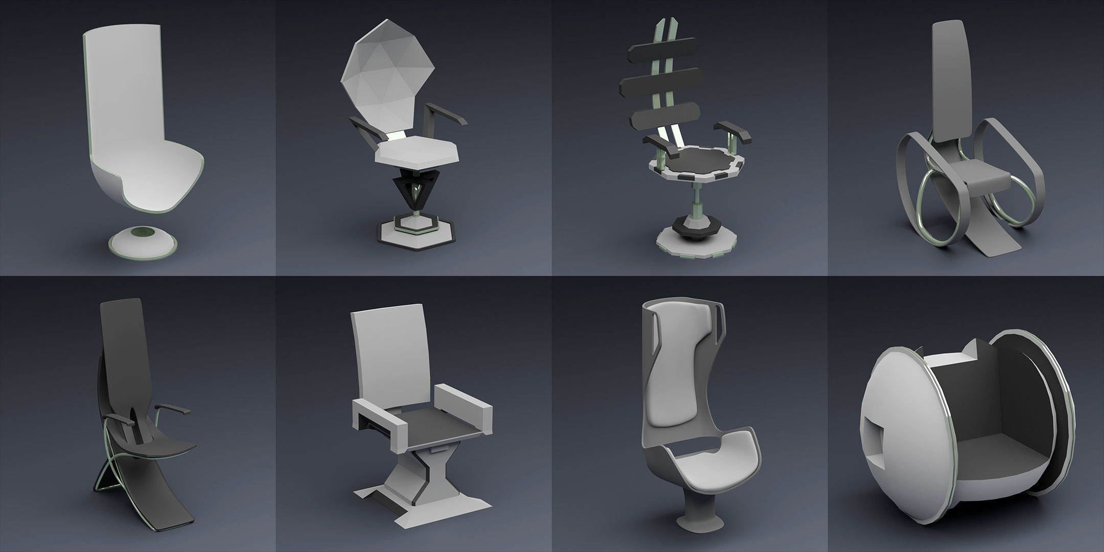 SCI-FI Chairs Low-poly 3D model_4