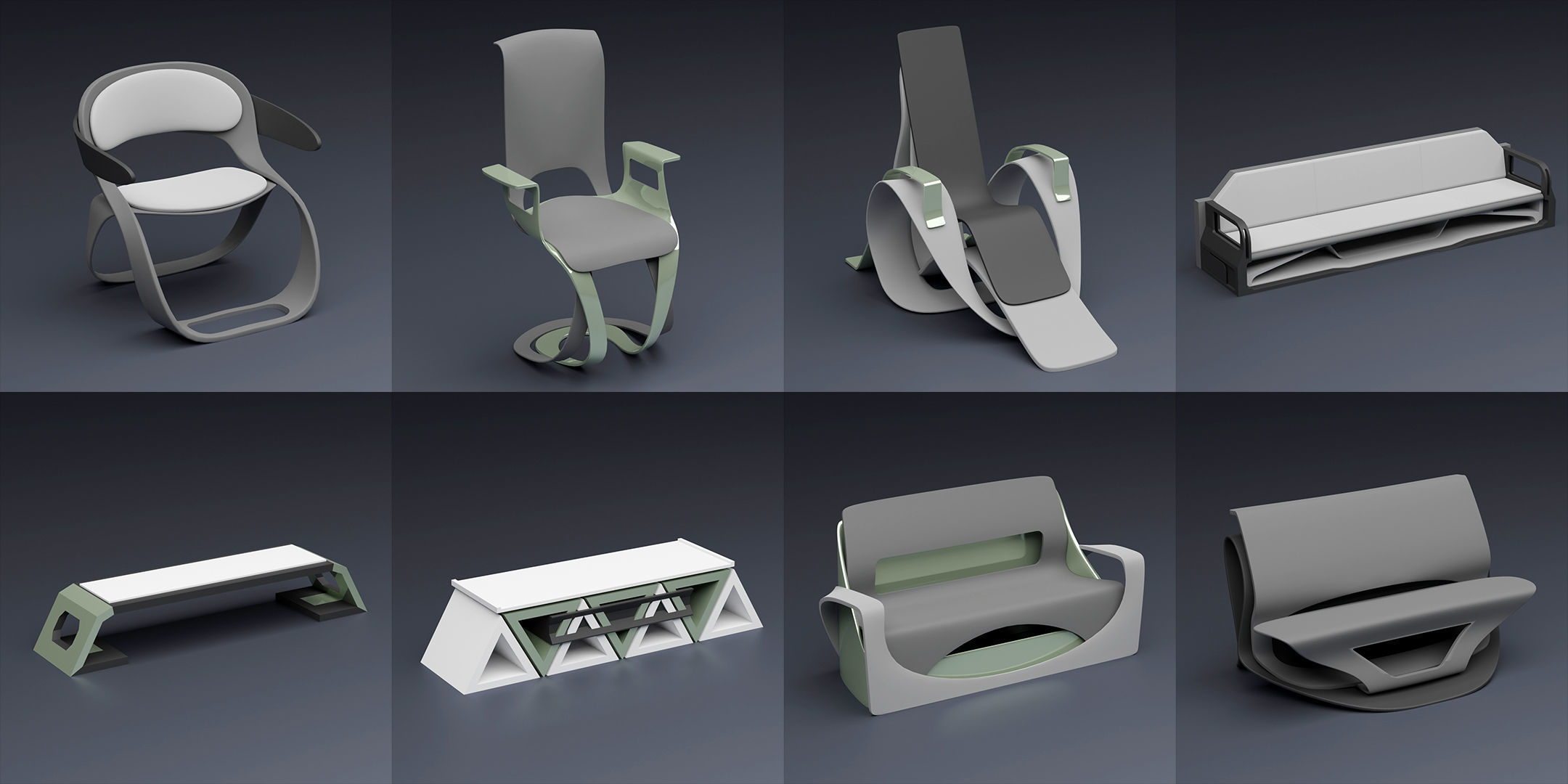 SCI-FI Chairs Low-poly 3D model_7