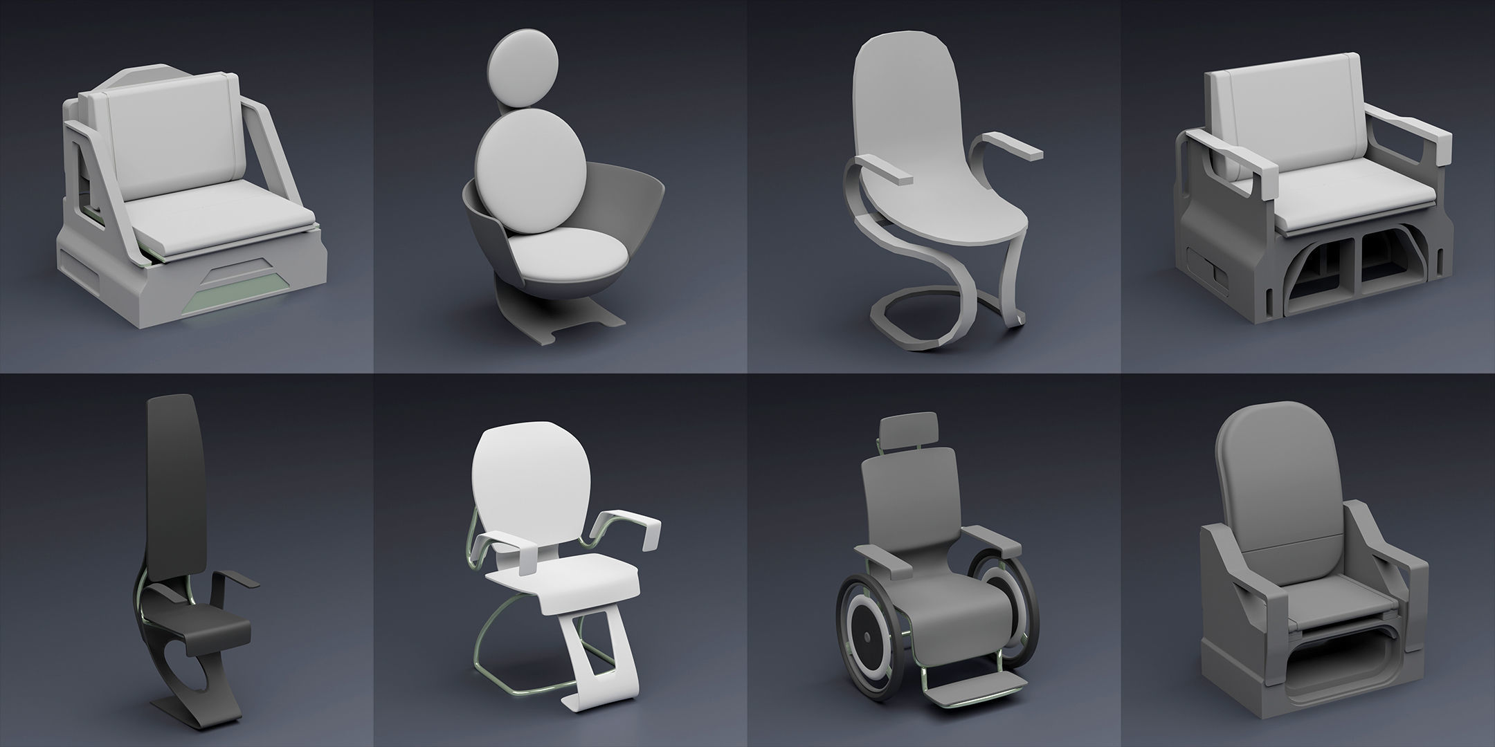 SCI-FI Chairs Low-poly 3D model_3
