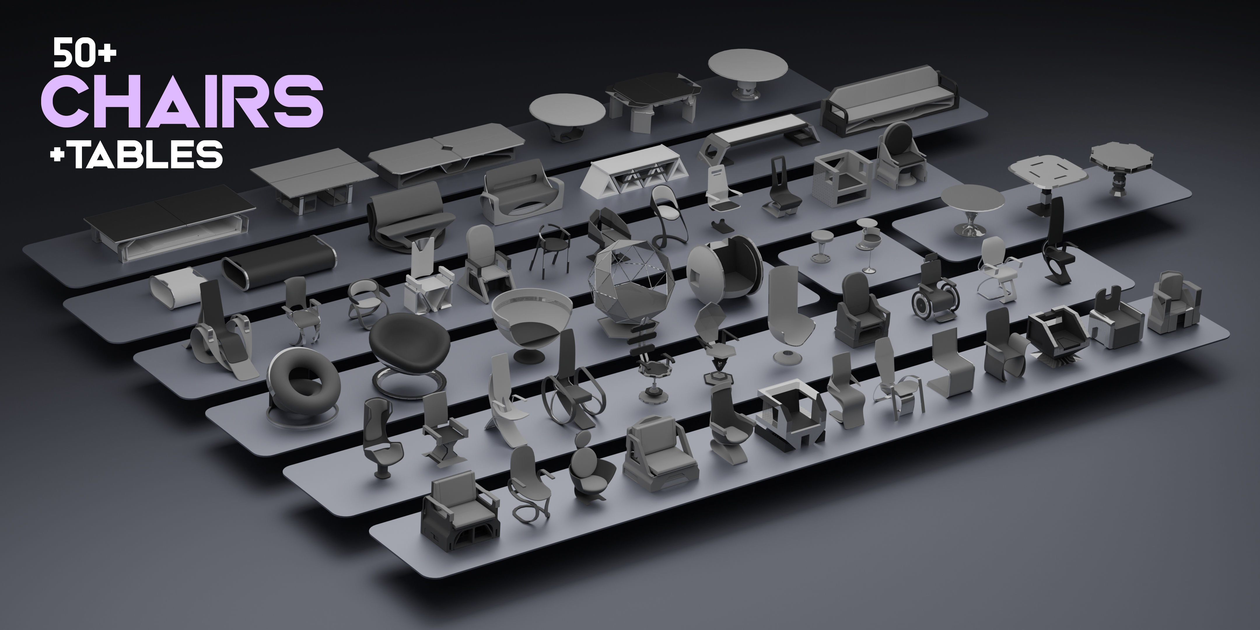 SCI-FI Chairs Low-poly 3D model_1