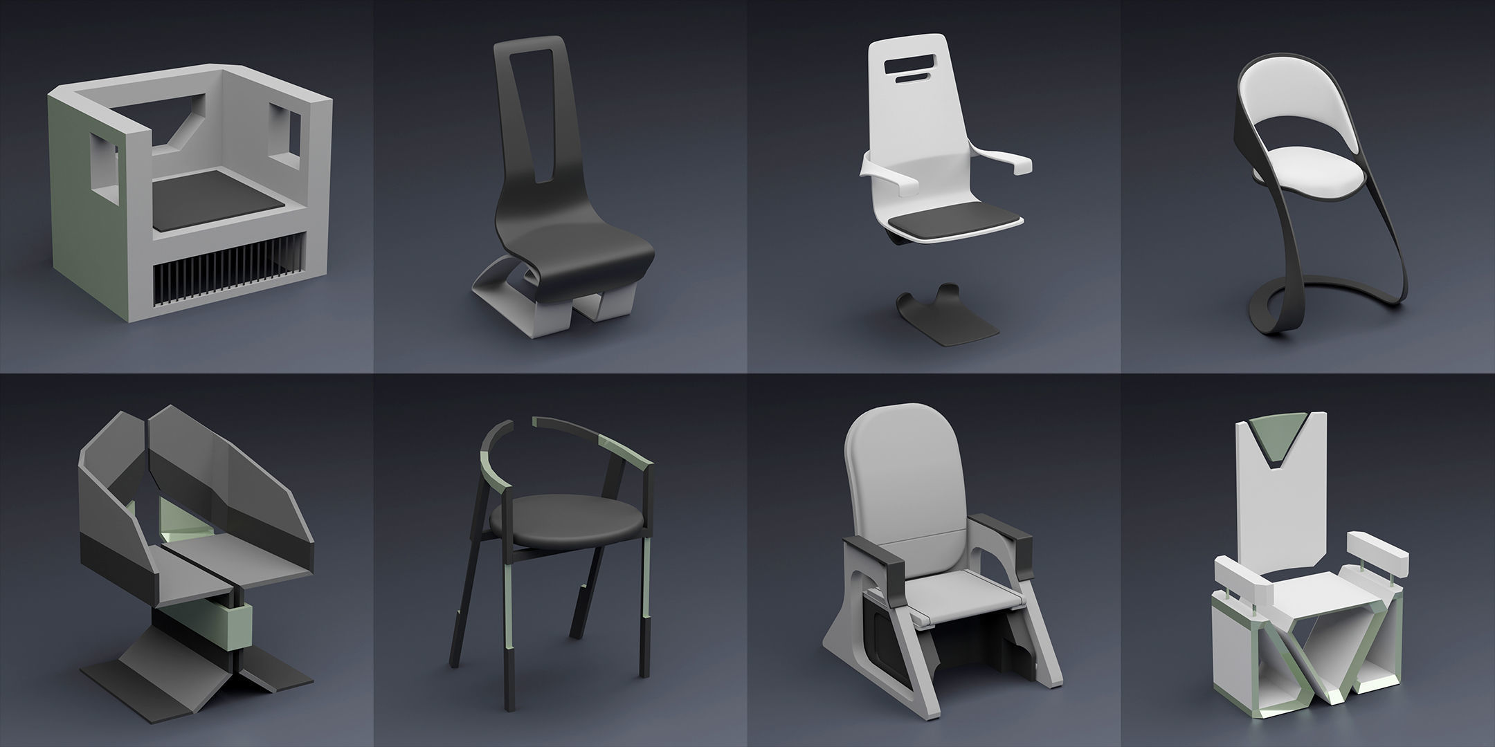 SCI-FI Chairs Low-poly 3D model_6