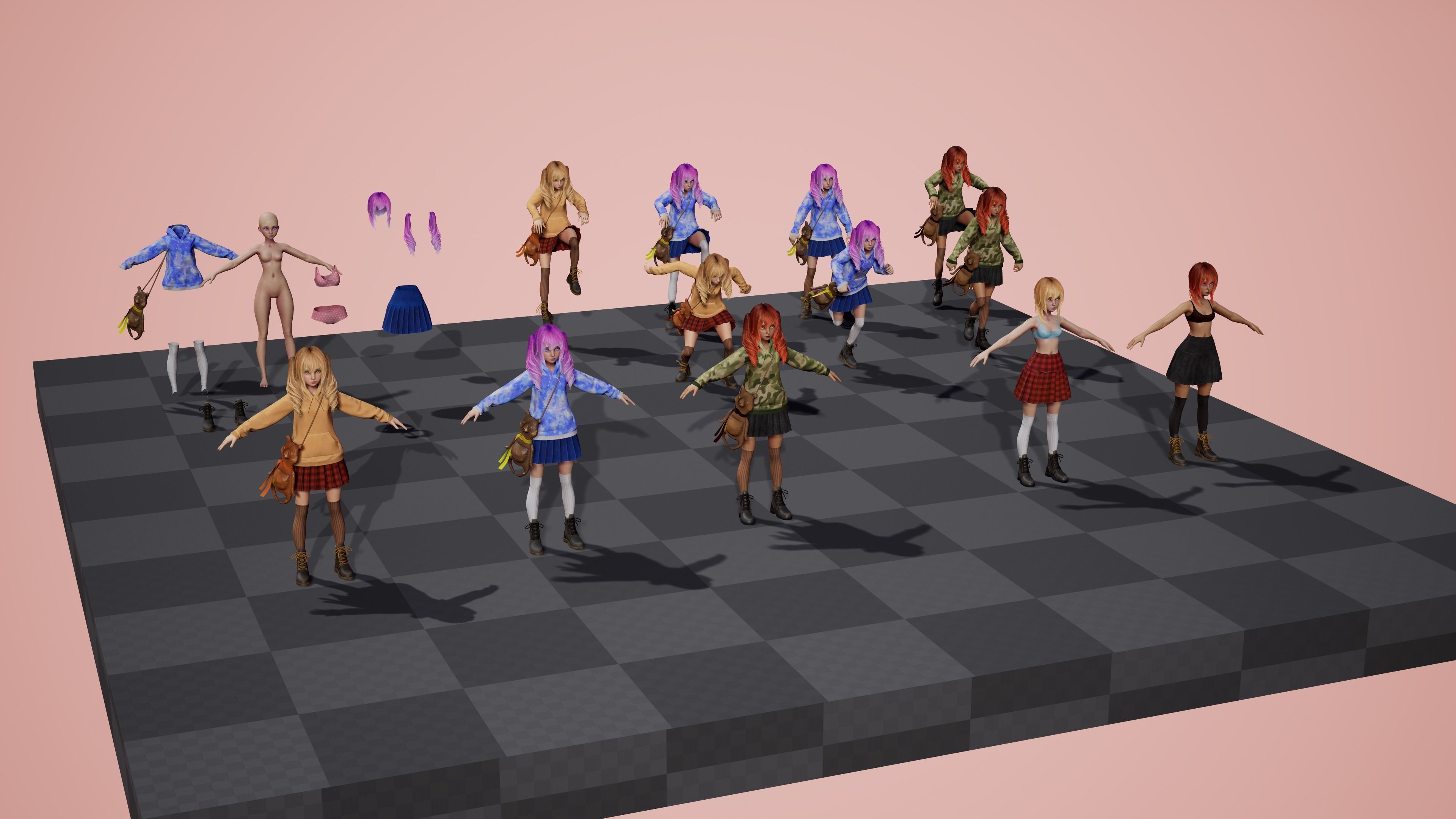 Girl And Bear - Game Ready 3D model Low-poly 3D model_7