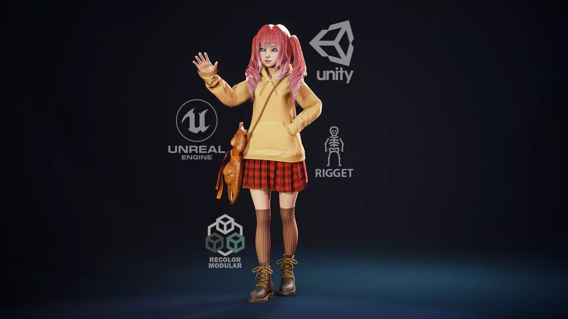 Girl And Bear - Game Ready 3D model Low-poly 3D model_0