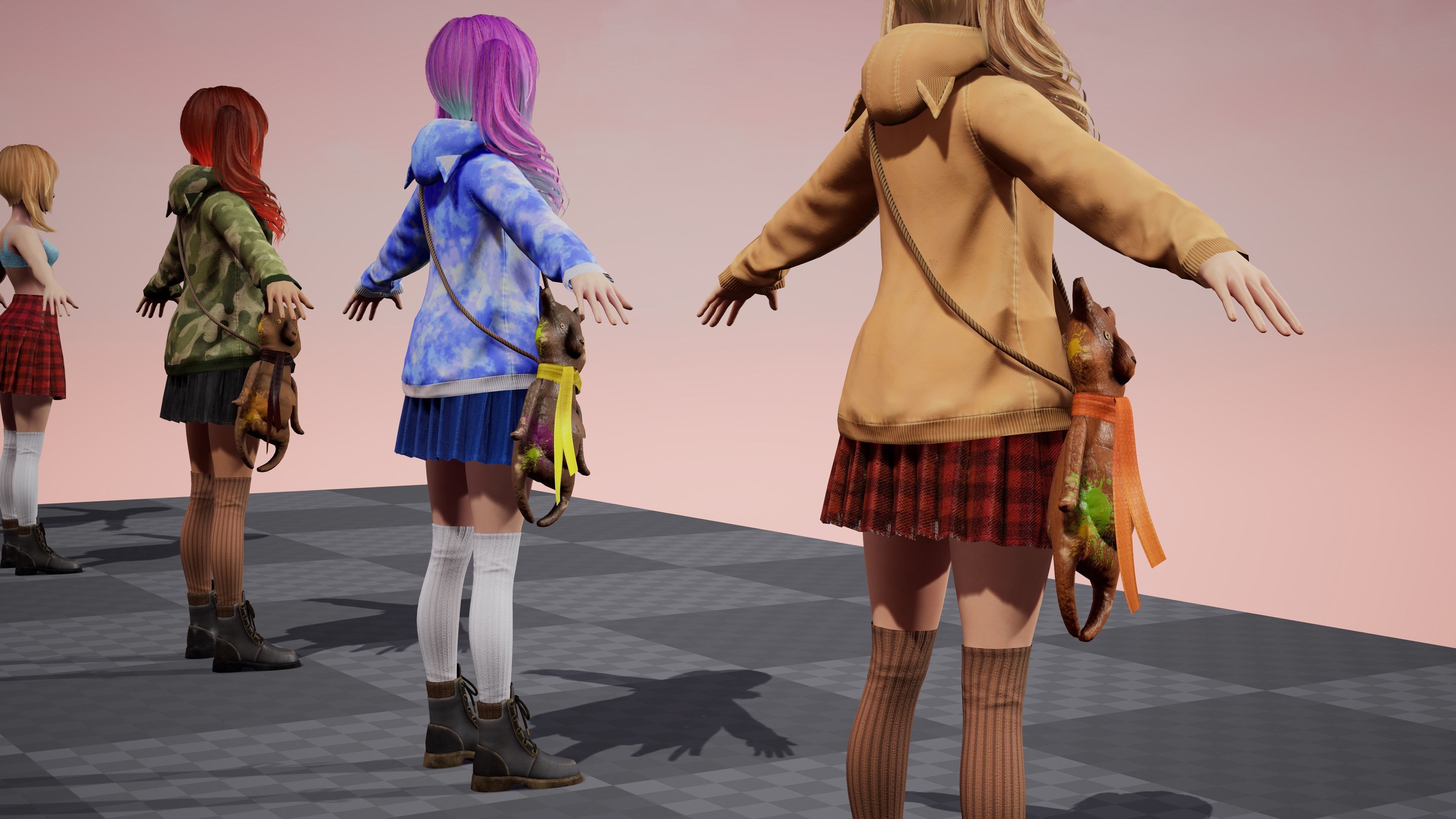 Girl And Bear - Game Ready 3D model Low-poly 3D model_8